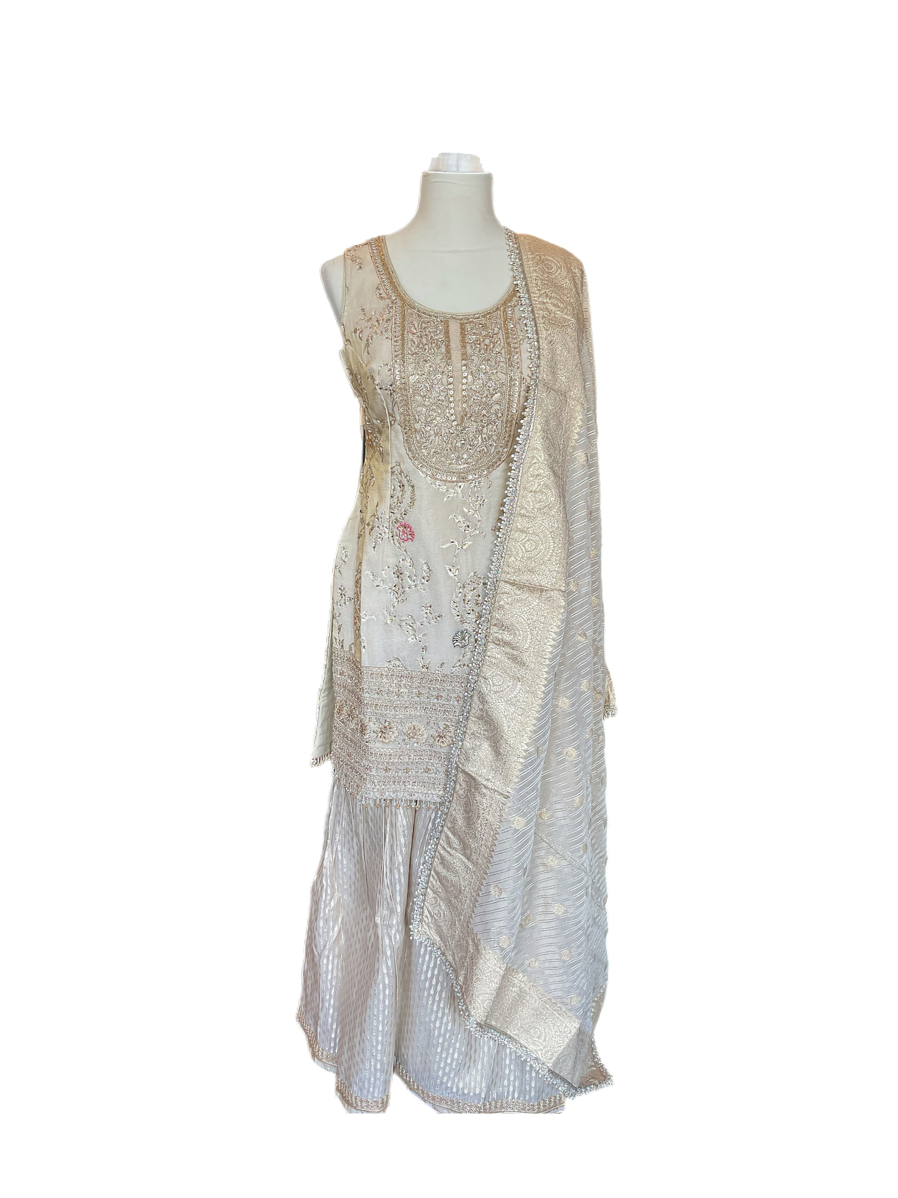 Classy Cream Color Tissue Woven Silk Sharara Suit Set