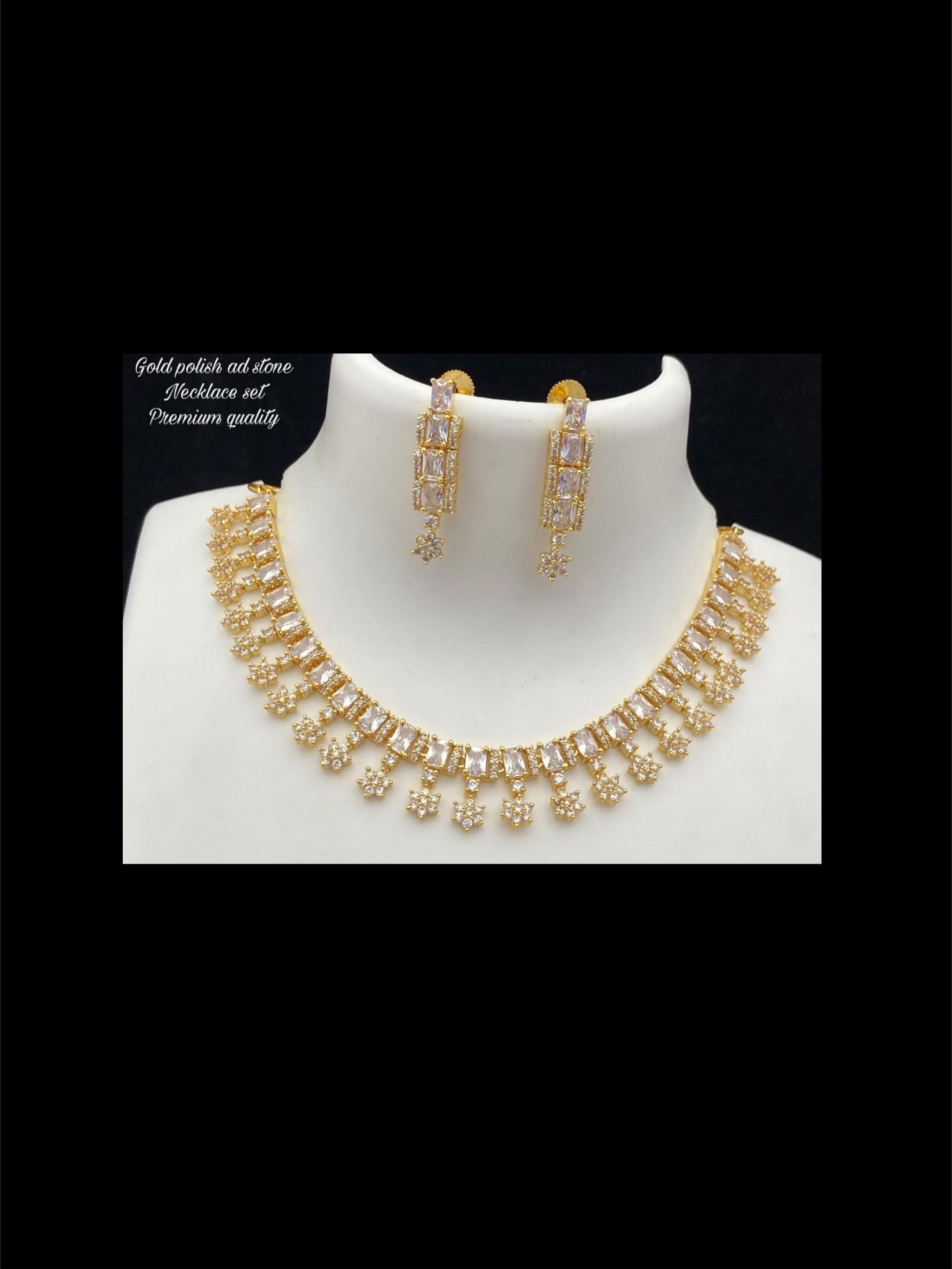 Pretty Gold Polish AD Stones Choker Necklace in Golden Color
