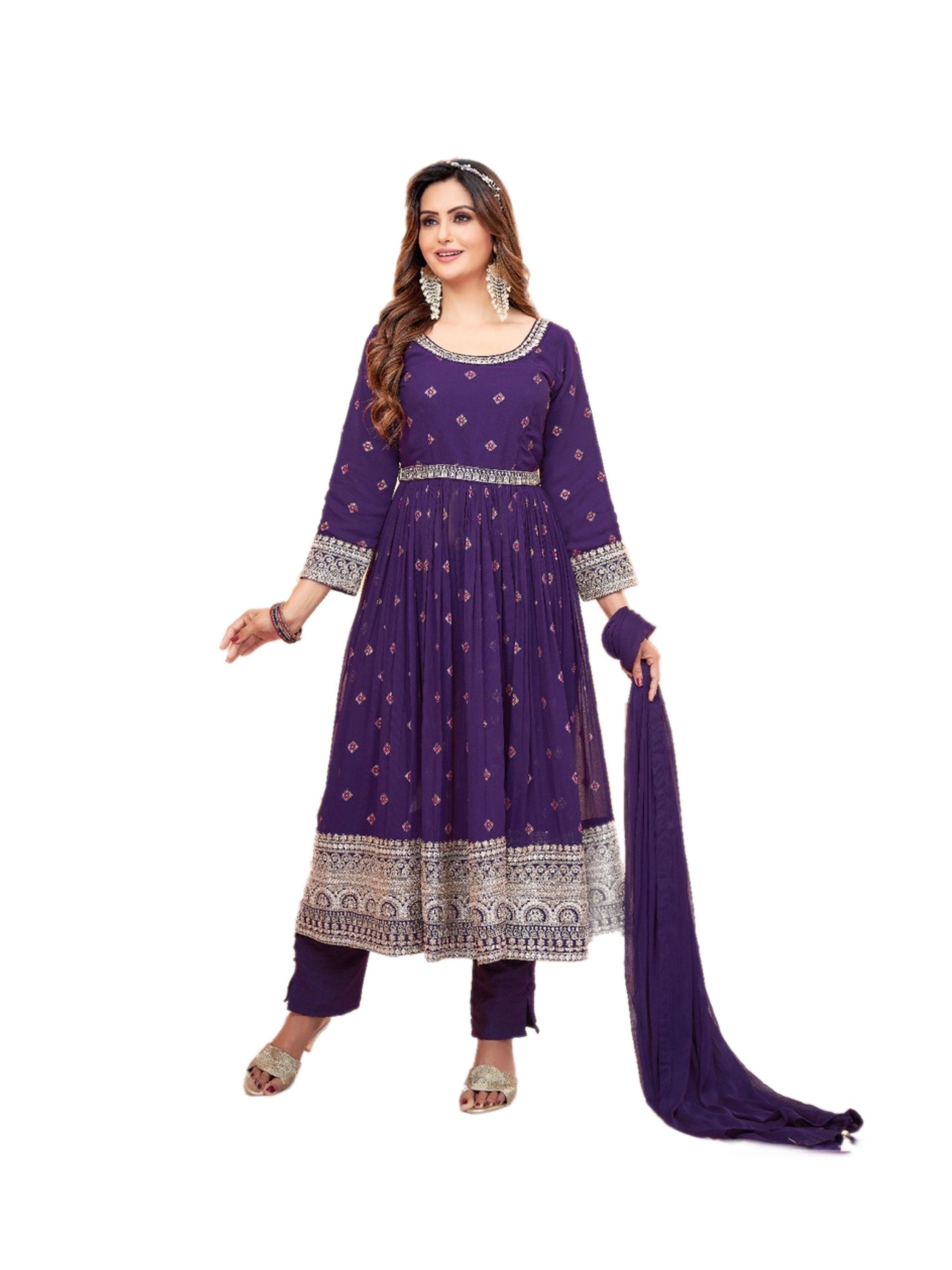 Gorgeous Purple Georgette Pant Suit Set
