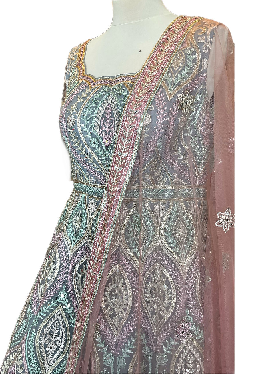 Thumbnail: Lovely Net Grey Embroidered Abaya Suit for Women