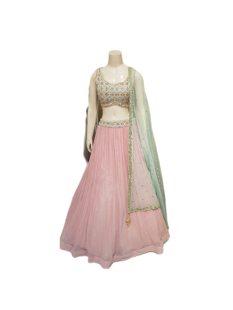 Designer Georgette Pink Mirror Work Lehanga Choli