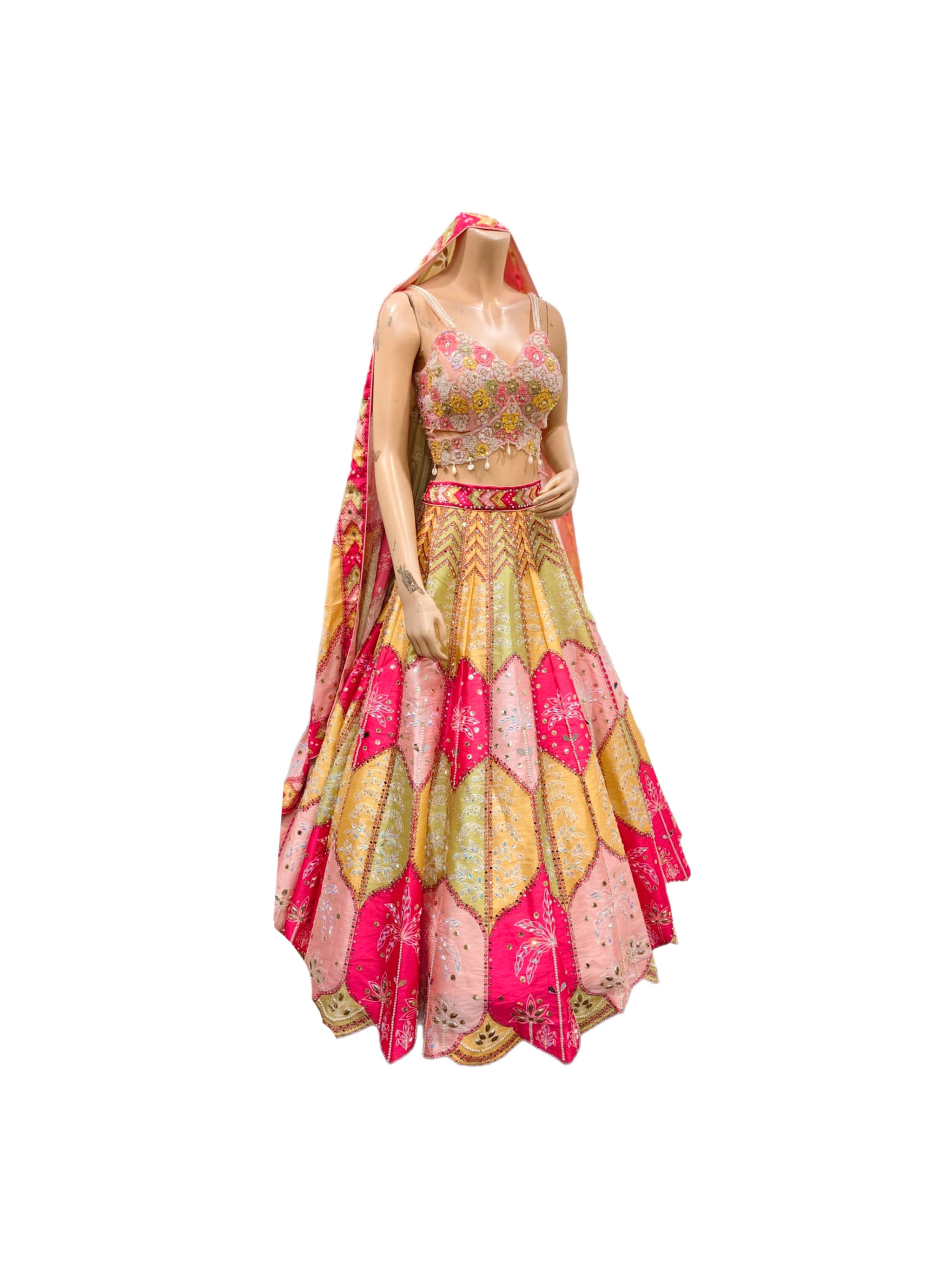 Vibrant Printed Embroidered Silk Lehanga Choli in Multicolor