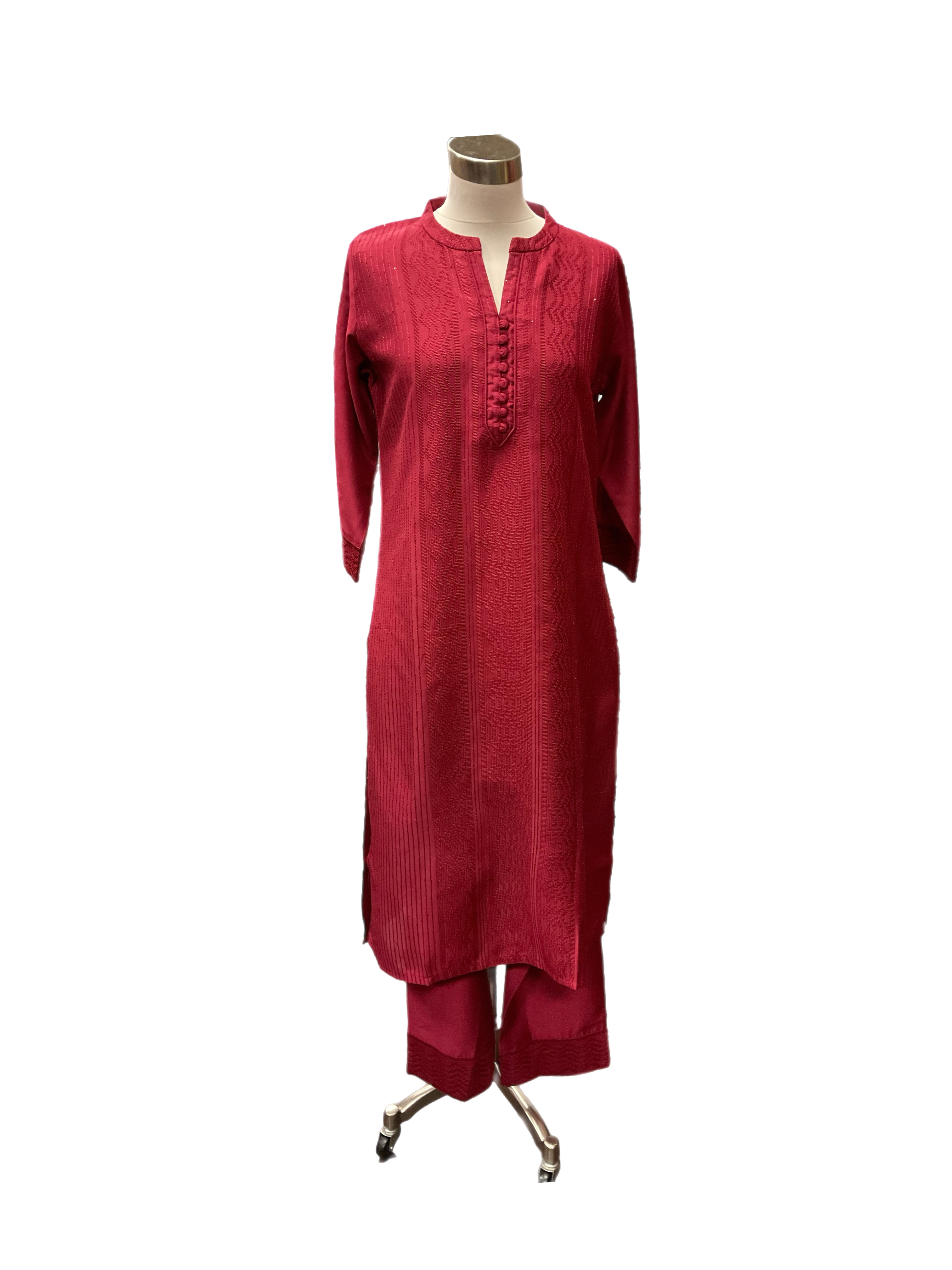 Beautiful Embroidered Maroon Silk Pant Suit Set