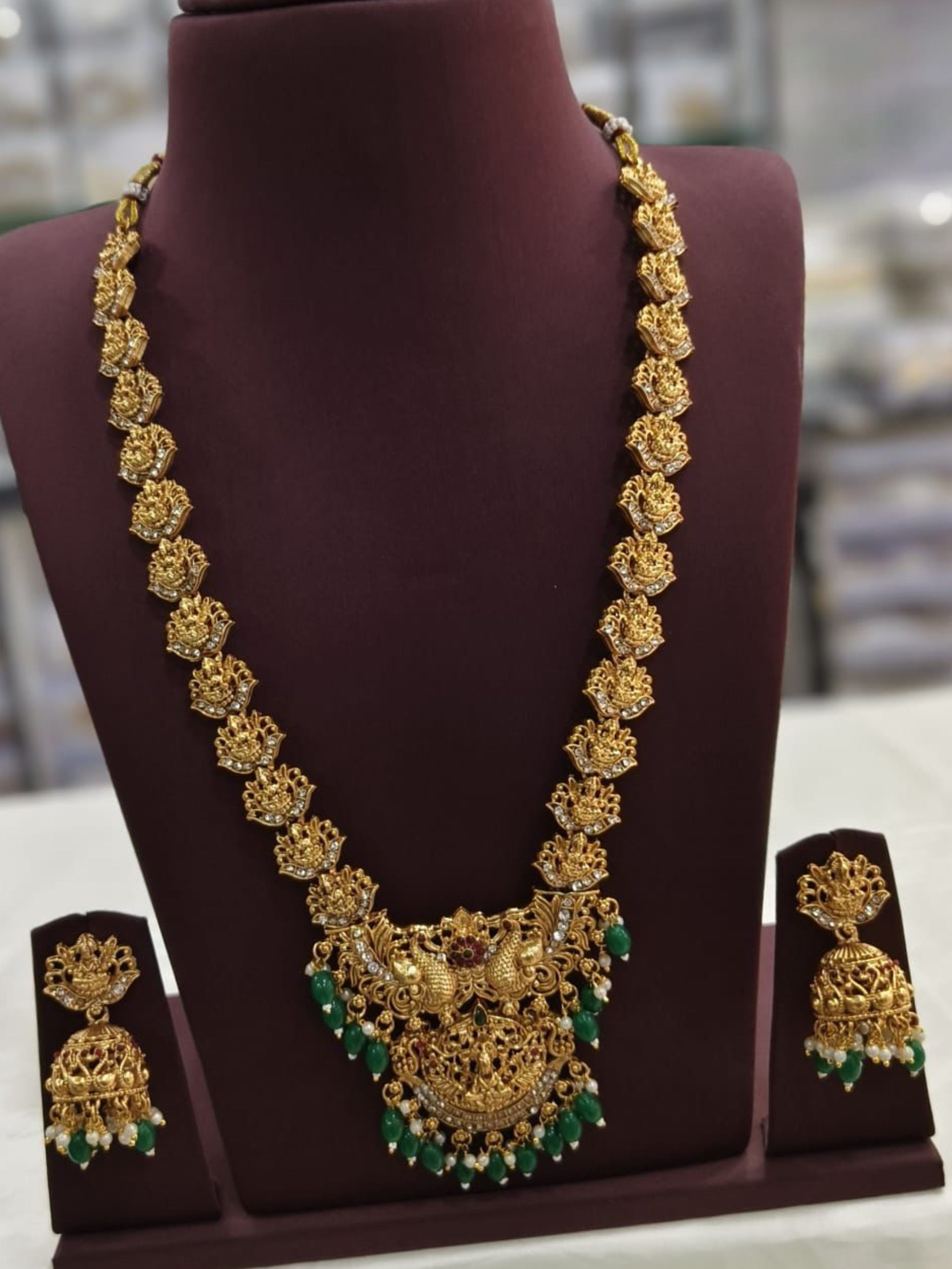 Pretty Green Matte Finish Haram Necklace Set