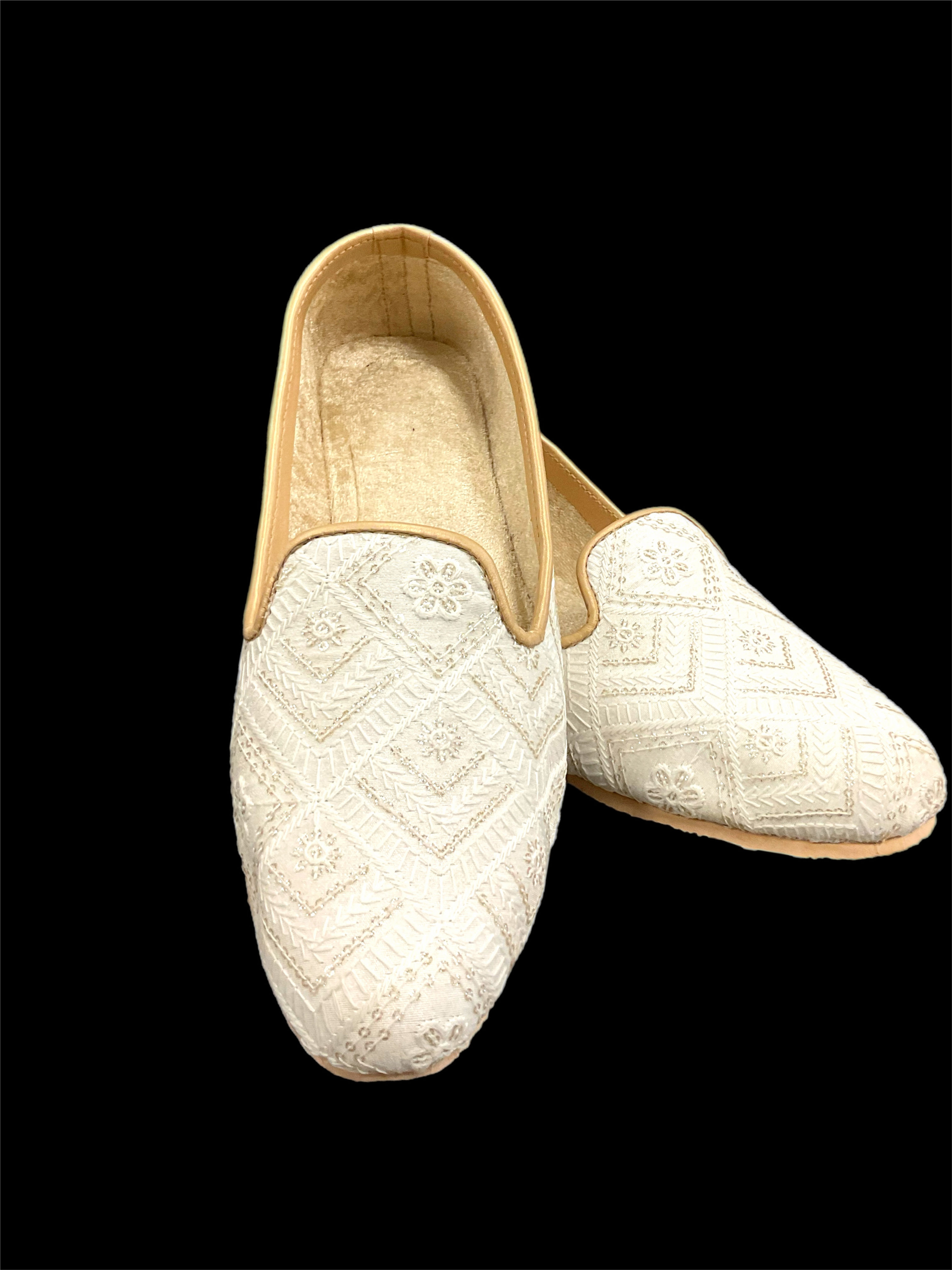 White Handmade Embroidered Jutti or loafers or Mojari or Shoes