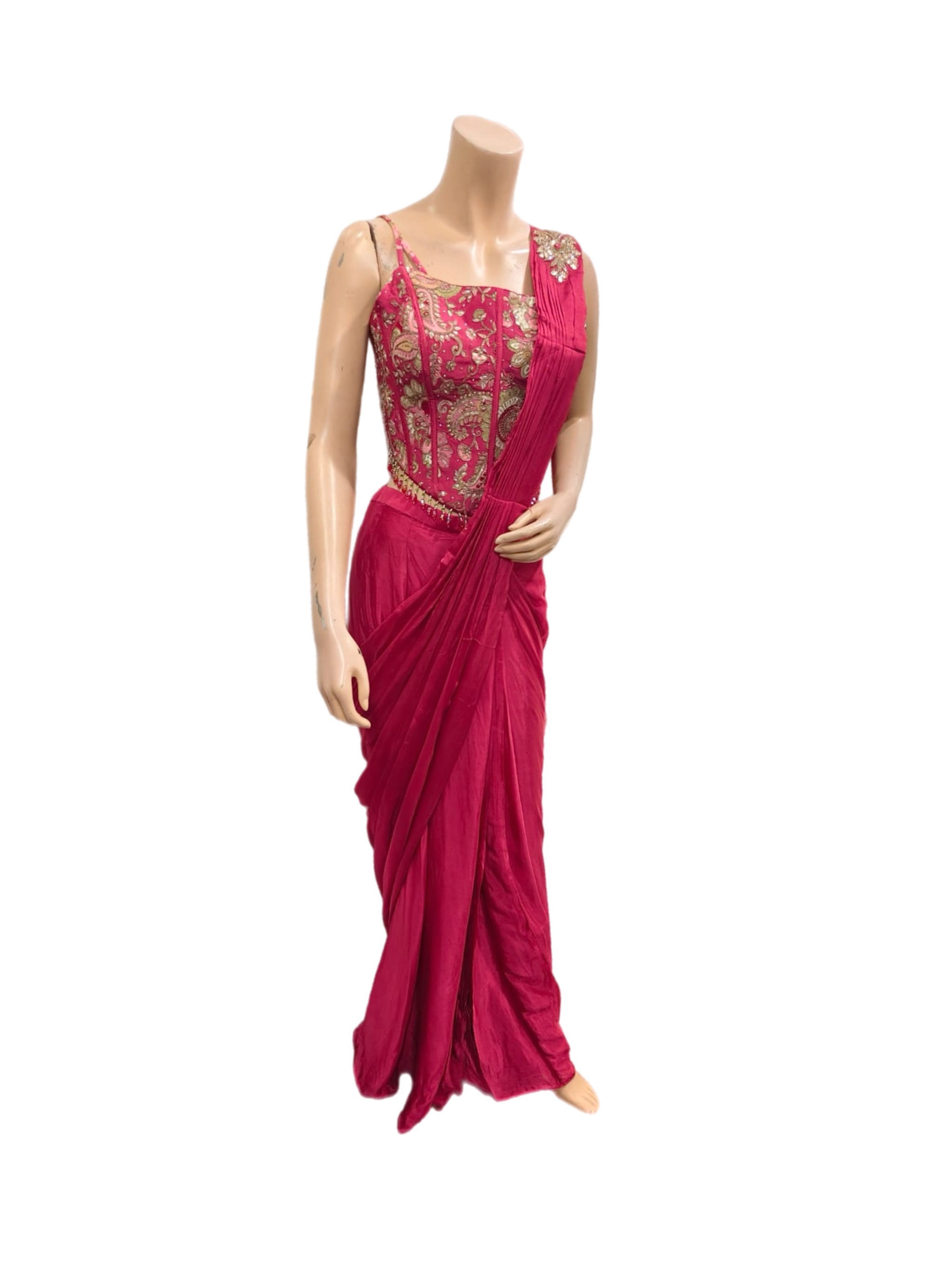 Readymade Chinon Silk Readymade Saree