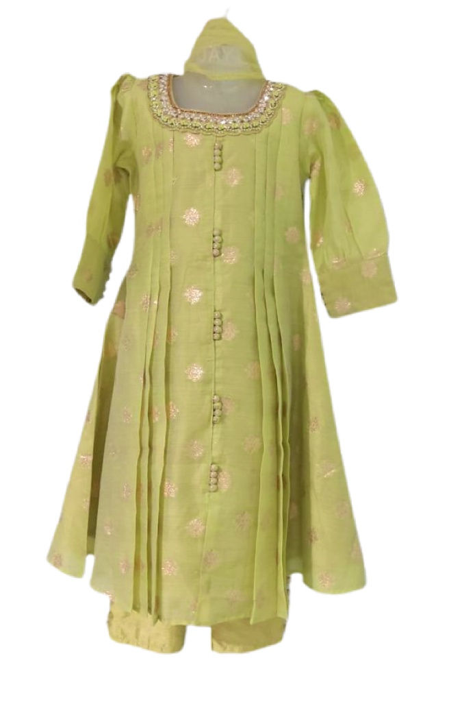 Amazing Green Silk Girls Pant Suit