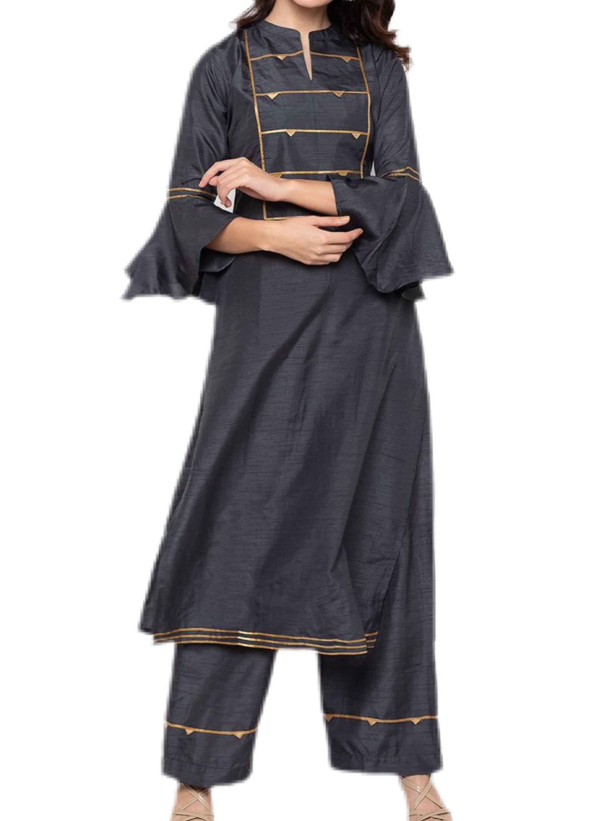 Elegant Silk Grey Plazzo Suit