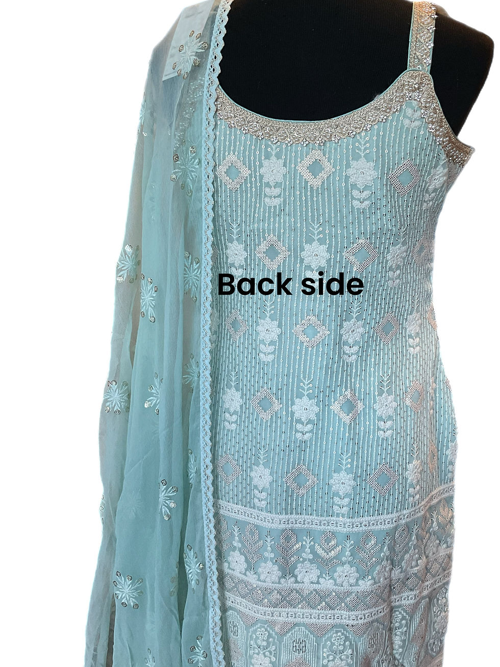 Thumbnail: Amazing Light Turquoise Georgette Embroidered Gharara Suit Set
