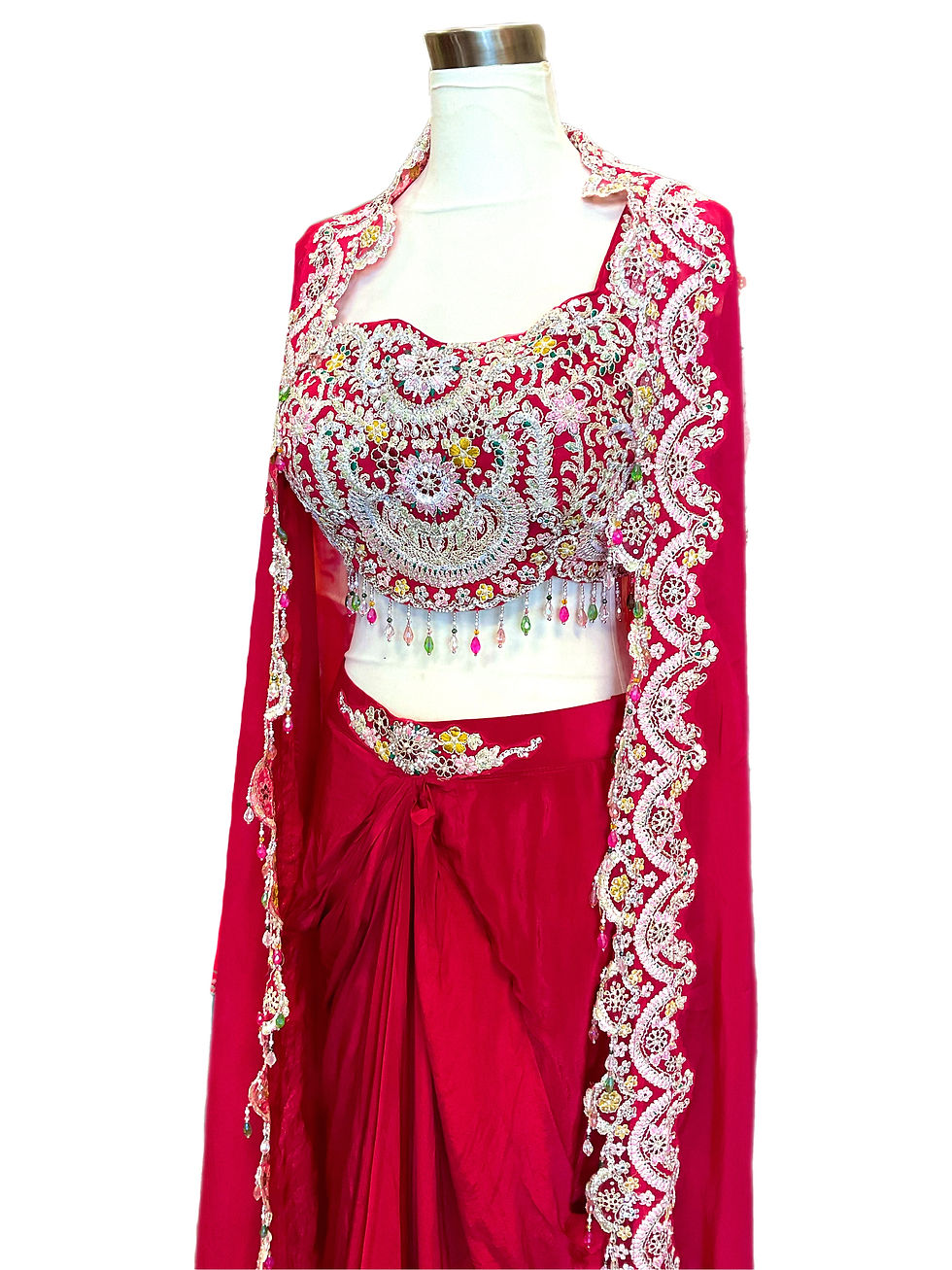 Thumbnail: Gorgeous Crepe Silk Dhoti Skirt With Crop Top and Jacket