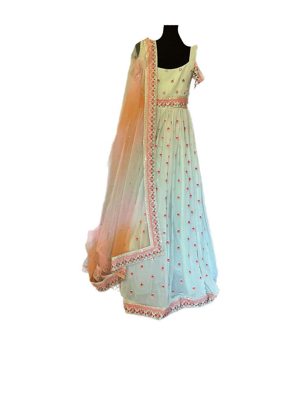 Thumbnail: Designer Embroidered Georgette Salwar Kameez in Mint Green