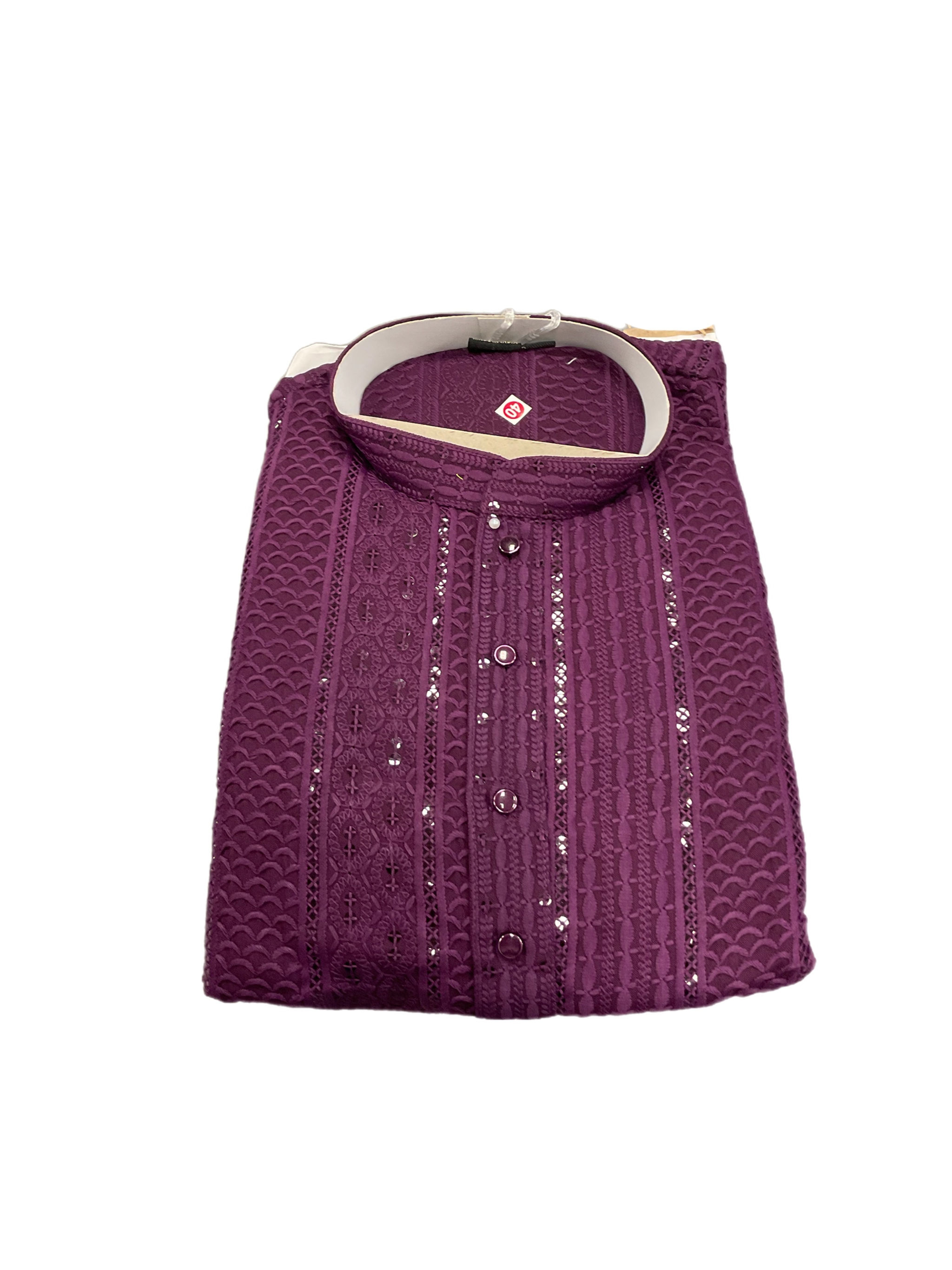 Embroidered Purple Cotton Kurta Pajama Set For Men