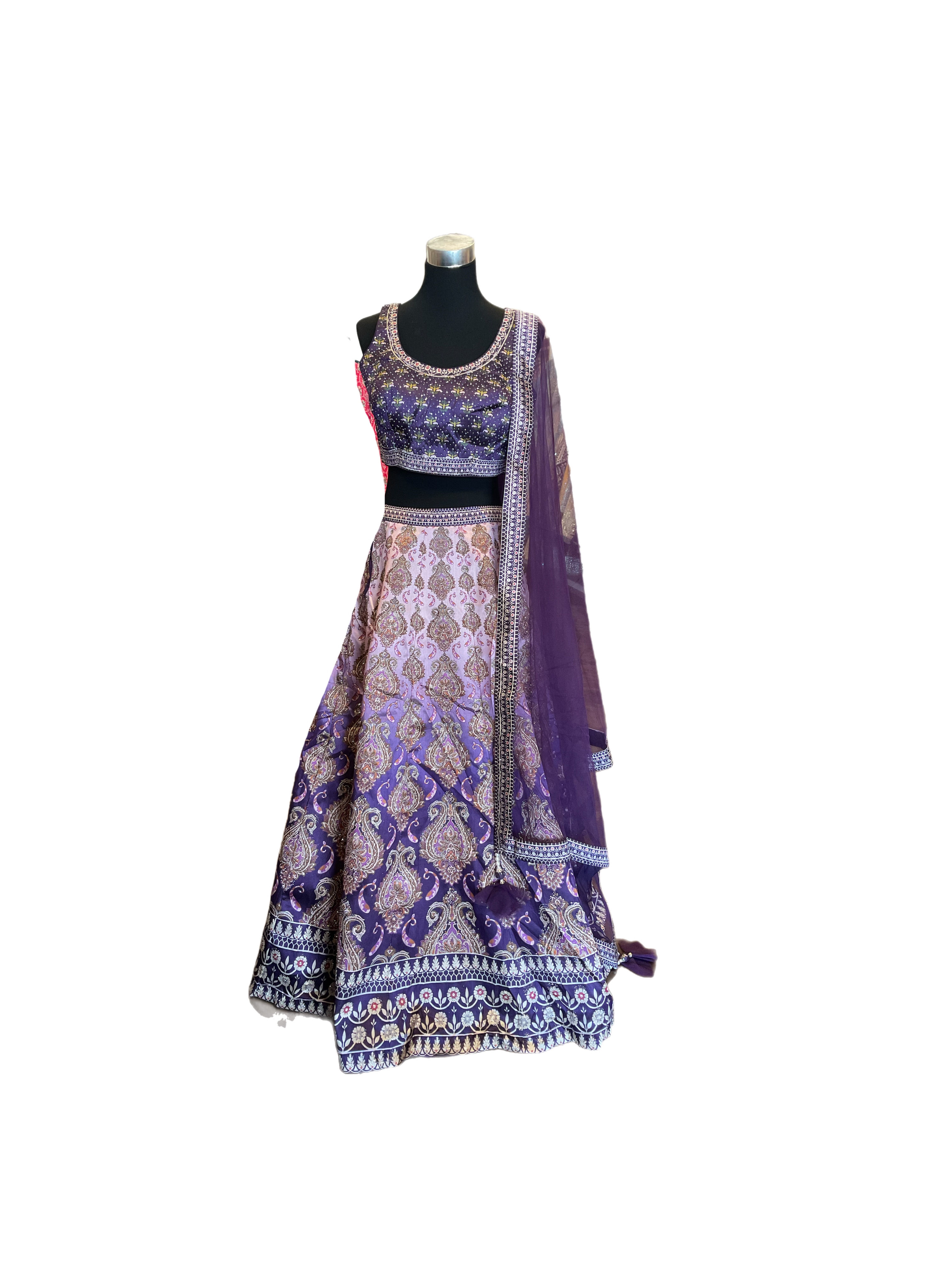 Gorgeous Printed Silk Purple Lehanga Choli