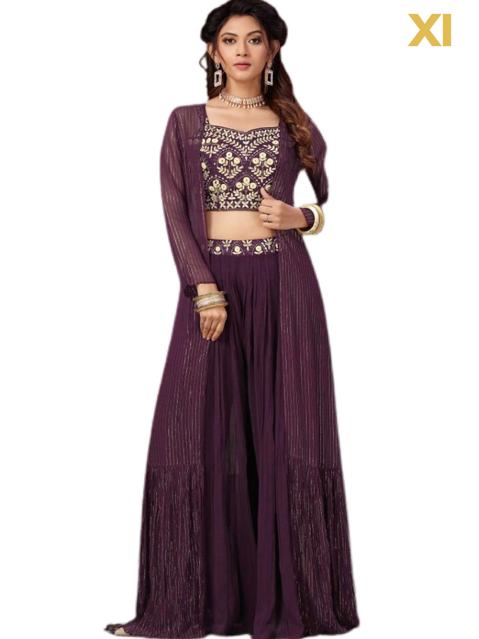 Trendy Purple Plazzo Crop Top With Jacket