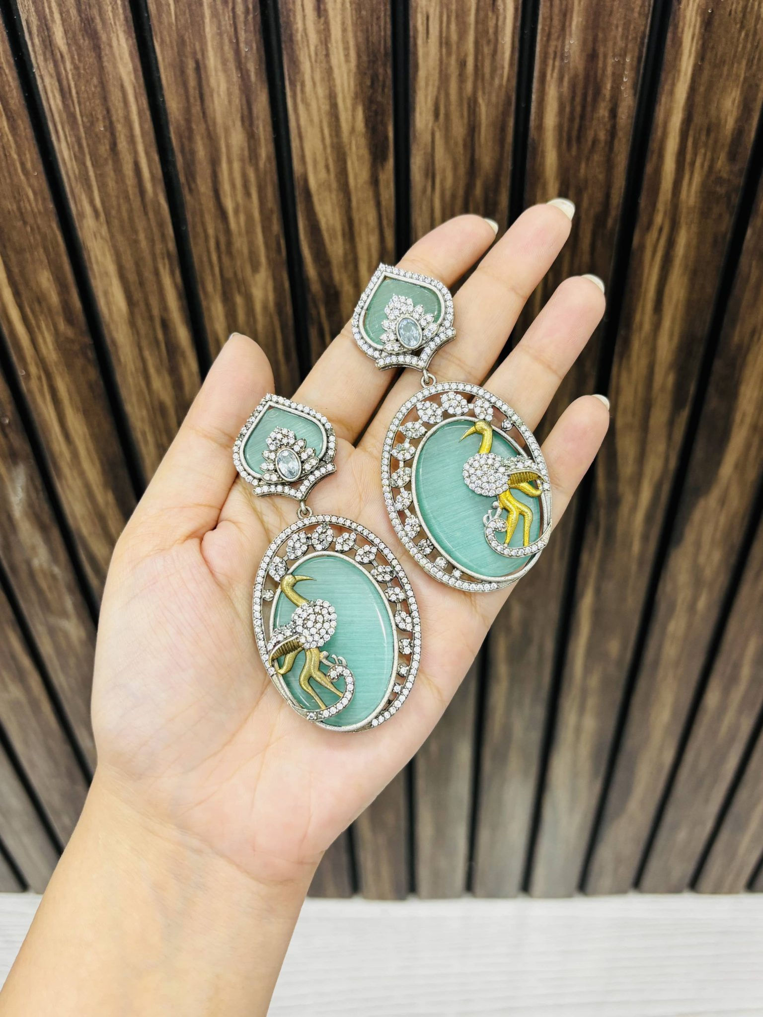 Glorious Chandelier Ad Stones Earring in Mint Green