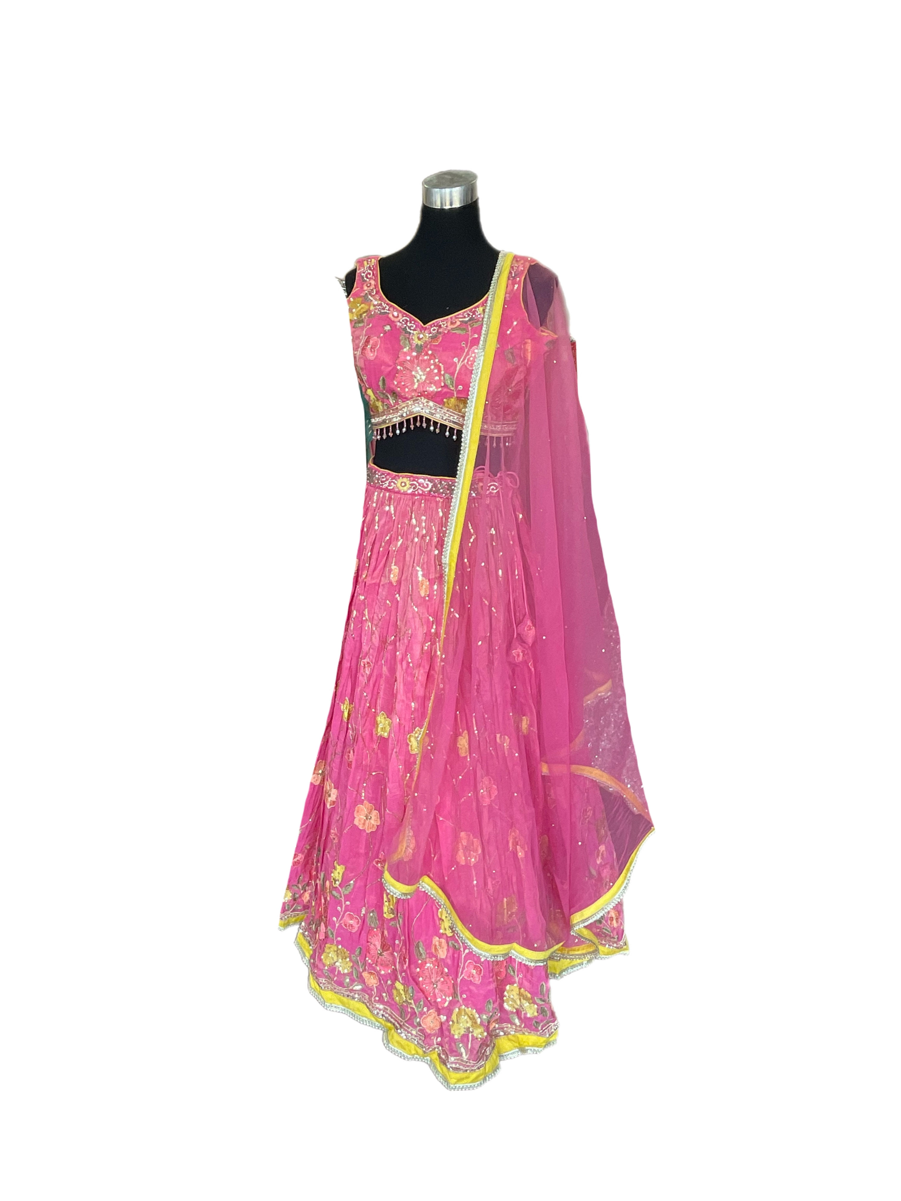 Stunning Pink Embroidered Silk Lehanga Choli