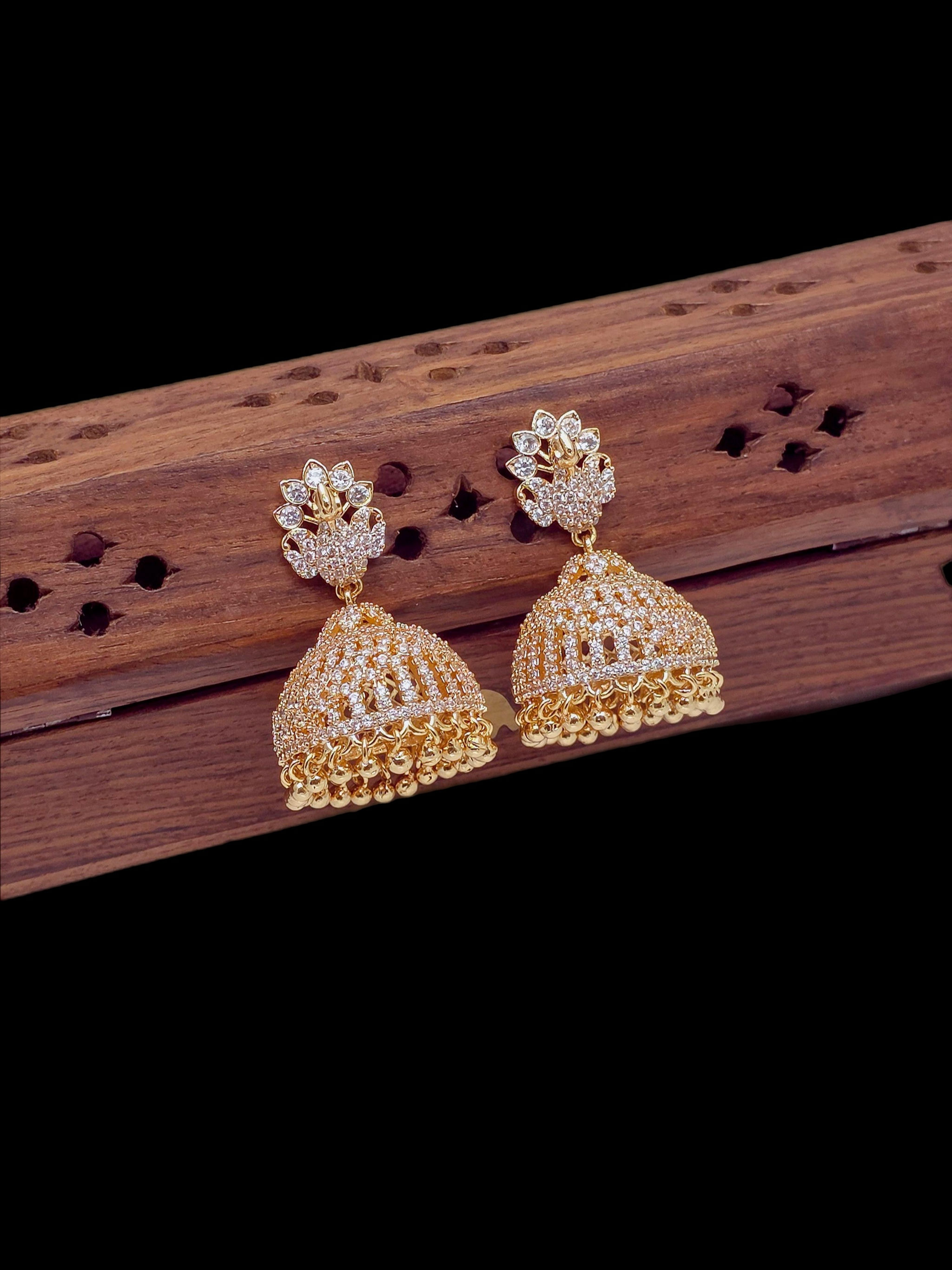 Golden AD Stones Jhumka Earring