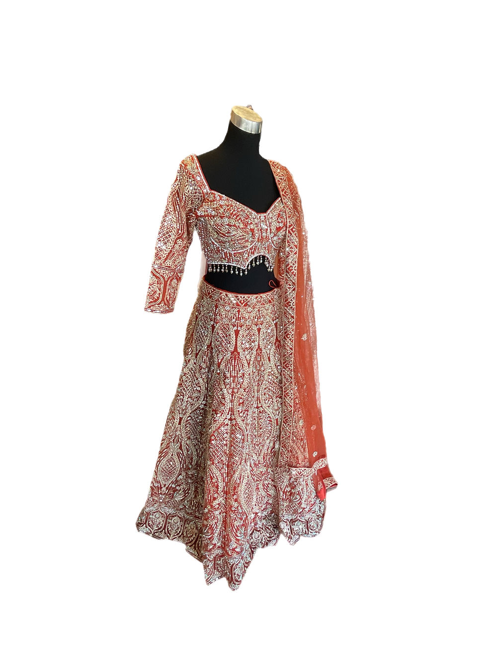 Splendid Orange Net Embroidered Lehanga Choli