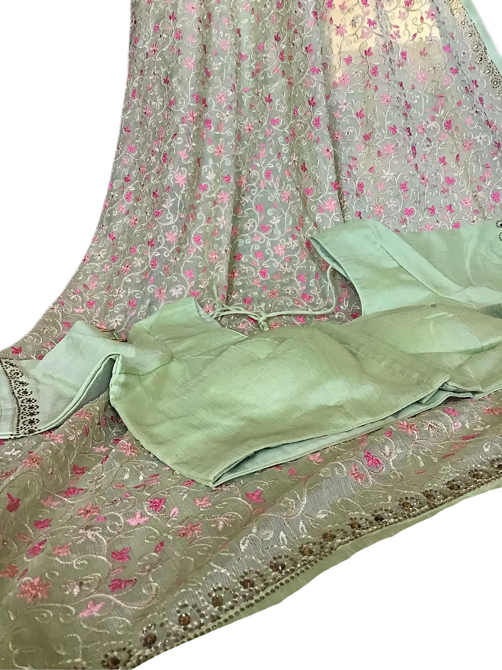 Thumbnail: Partywear Embroidered Chiffon Saree with Stitched Blouse