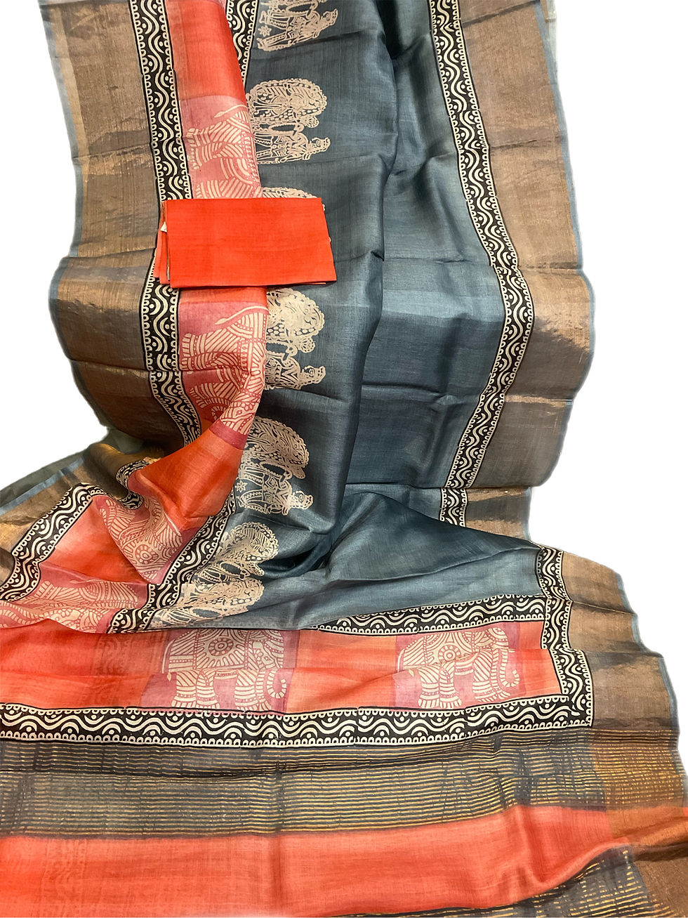 Thumbnail: Gorgeous Greyish Blue Tussar Silk Saree