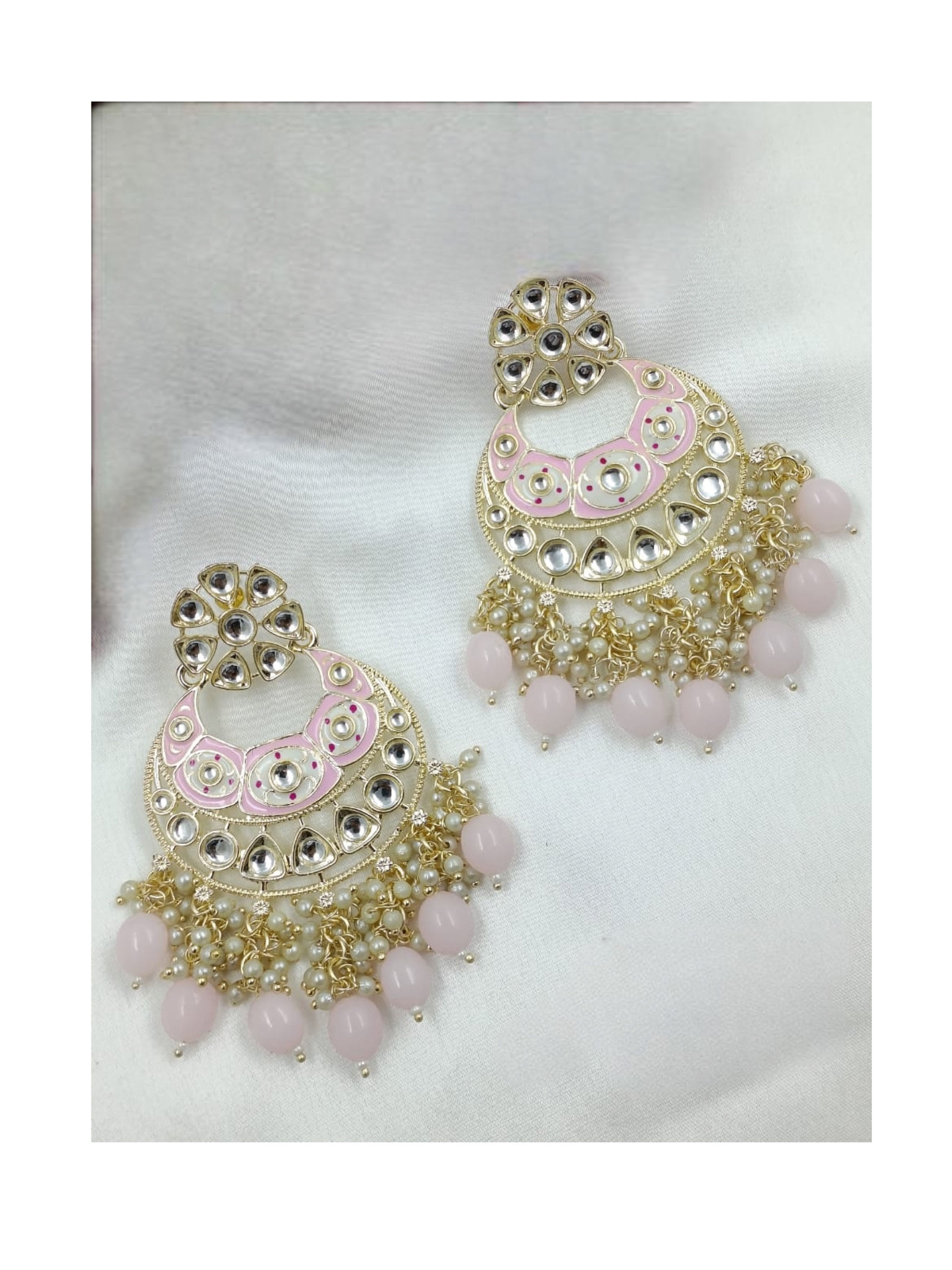 Pink Kundan Chandbali Earring
