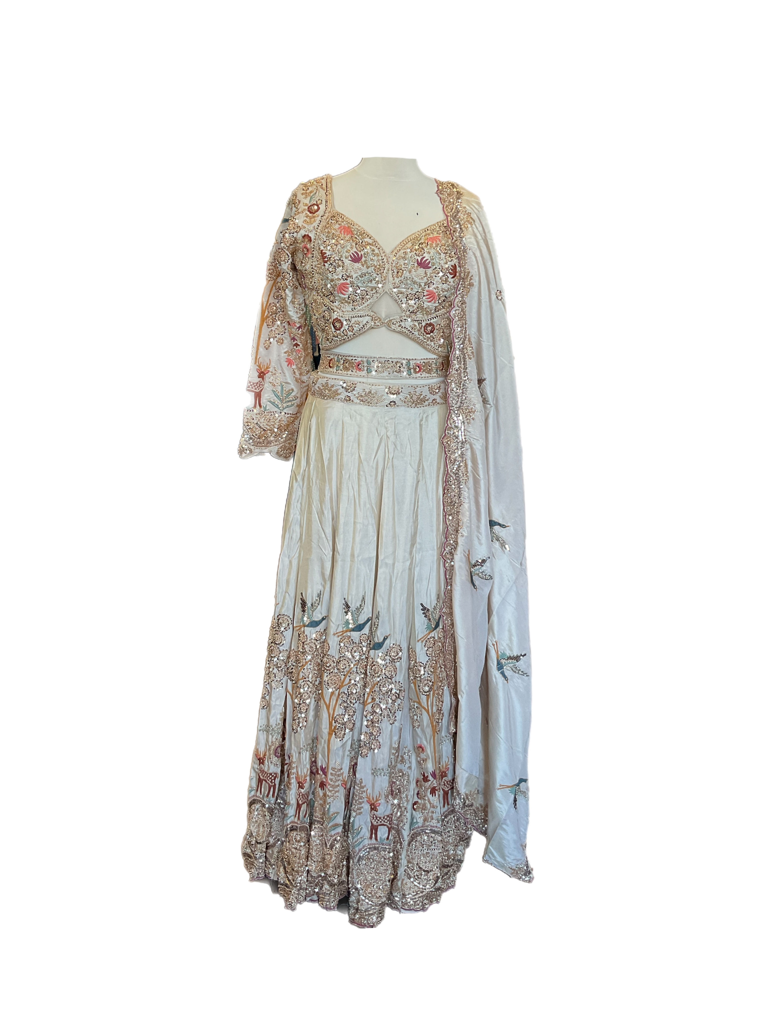 Designer Embroidered Champagne Color Party Wear Silk Lehanga Choli