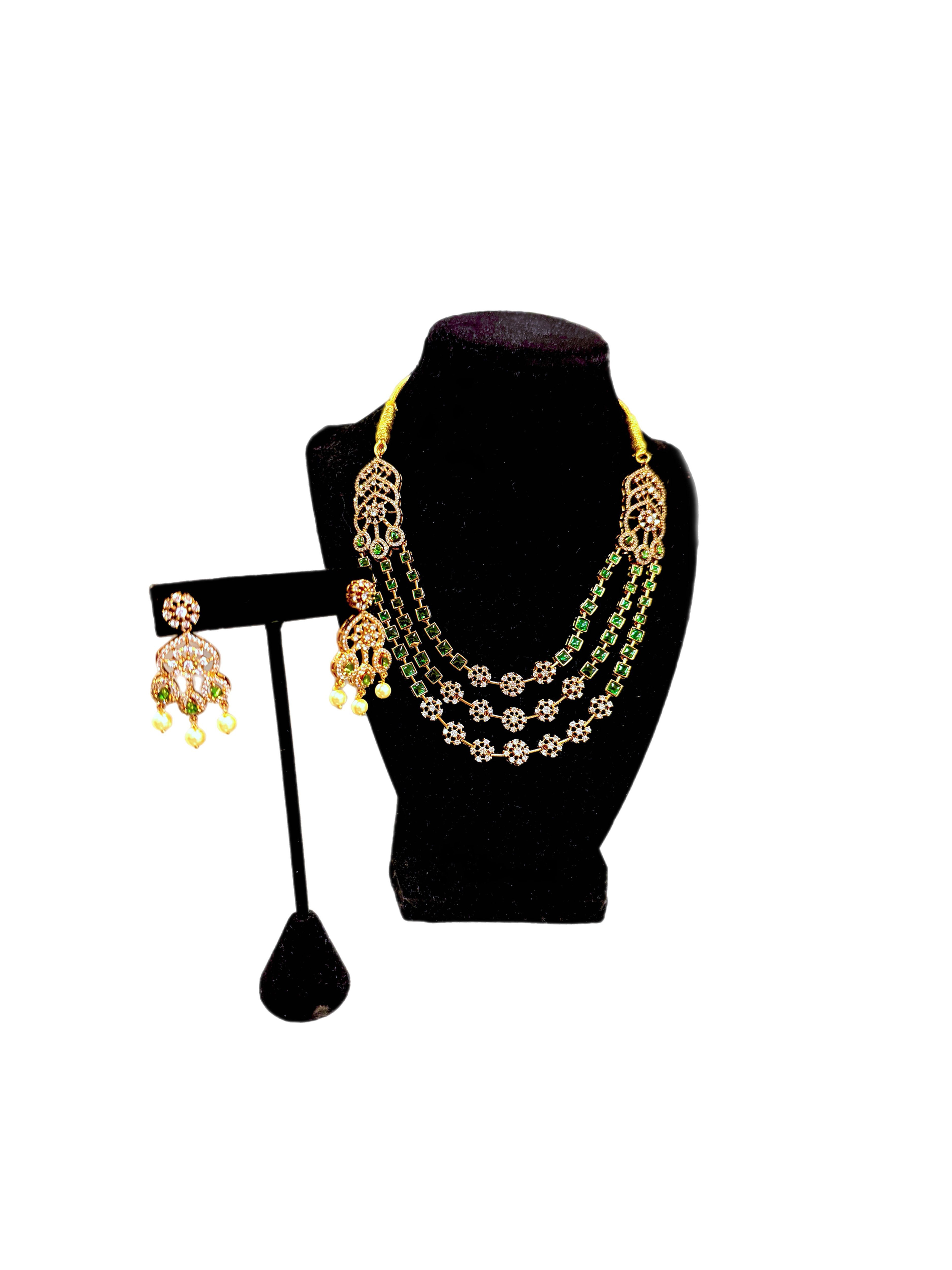 Beautiful Layered Cubic Zirconium Green Necklace Set