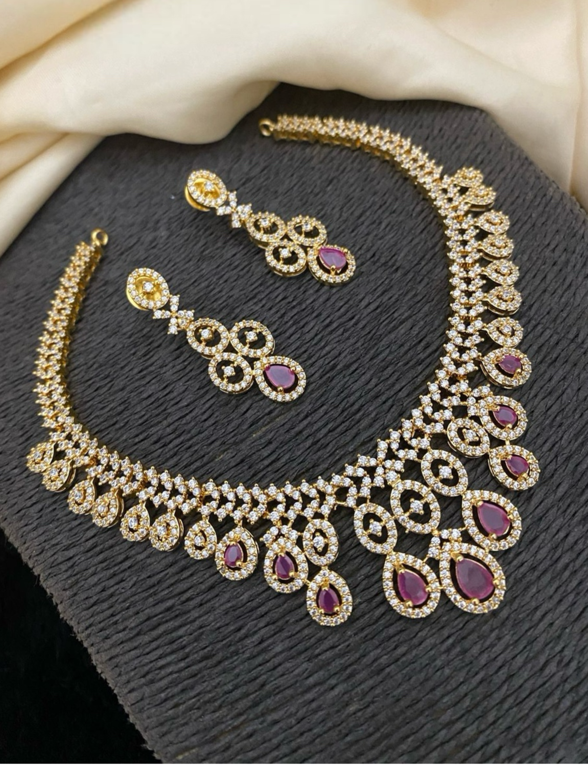 Beautiful Pink Ruby CZ Stones Necklace Set