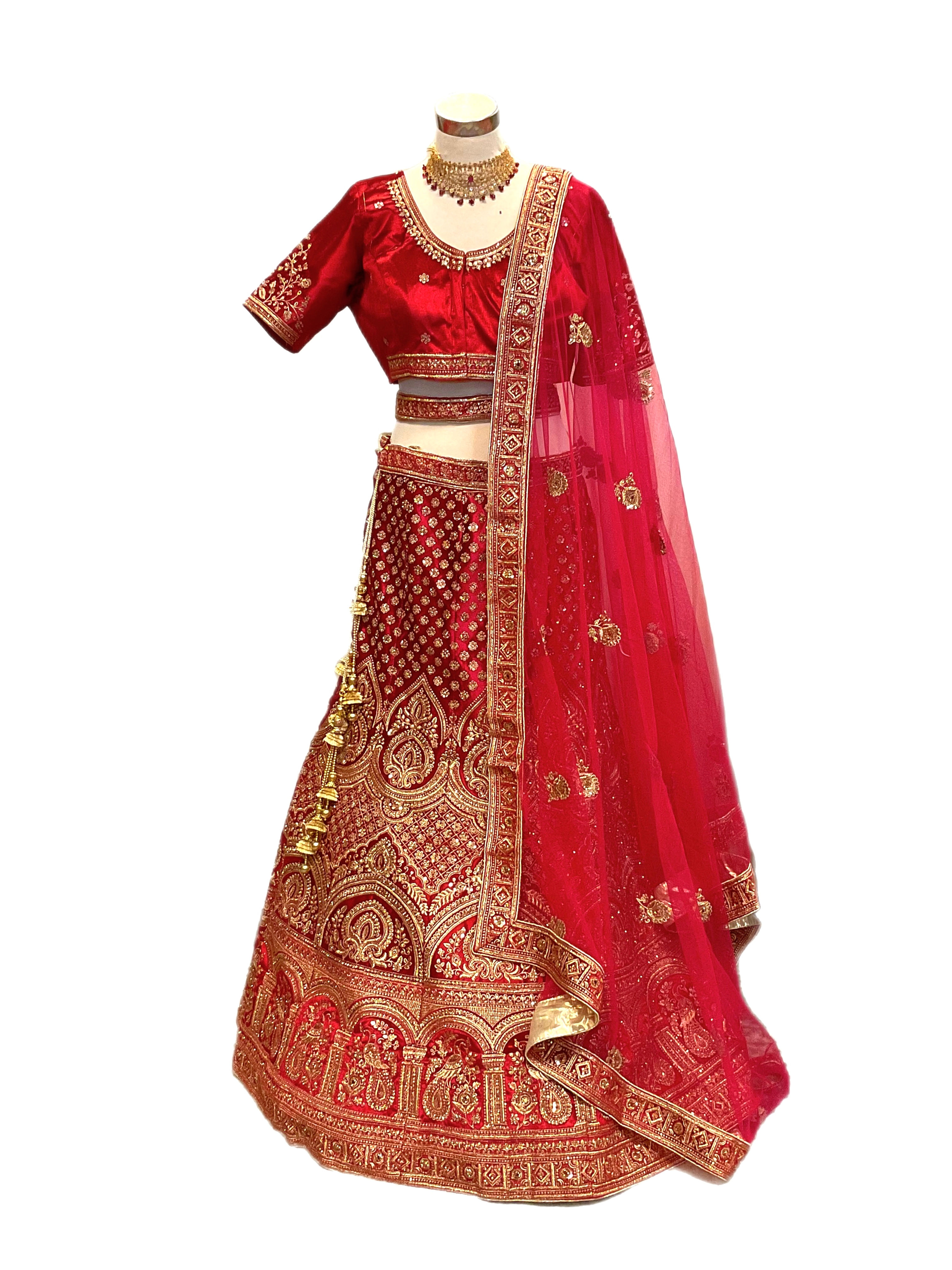 Amazing Royal Red and Pink Valvet Bridal Lehanga CholI