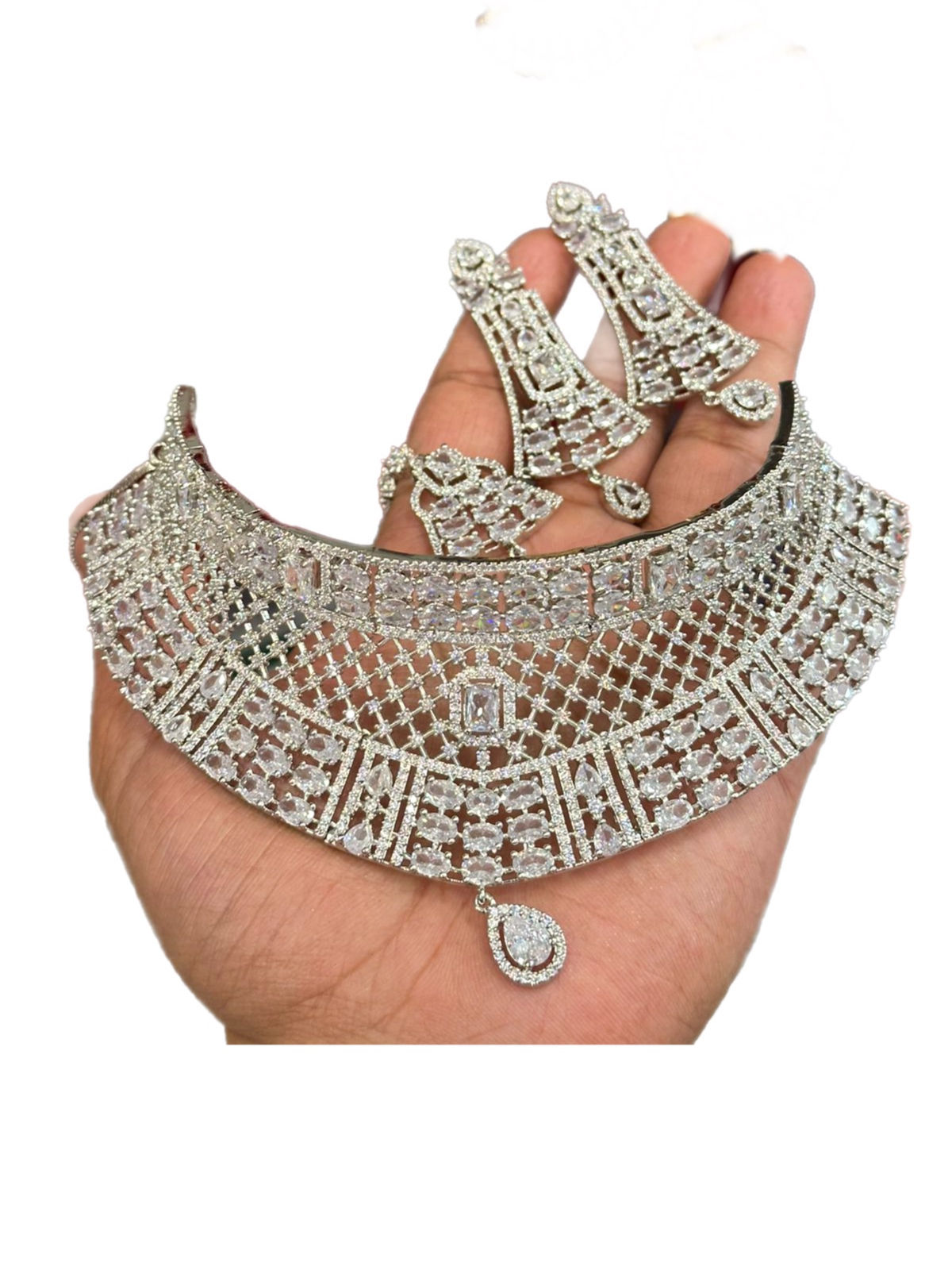 Gorgeous AD Stones Silver Choker Necklace