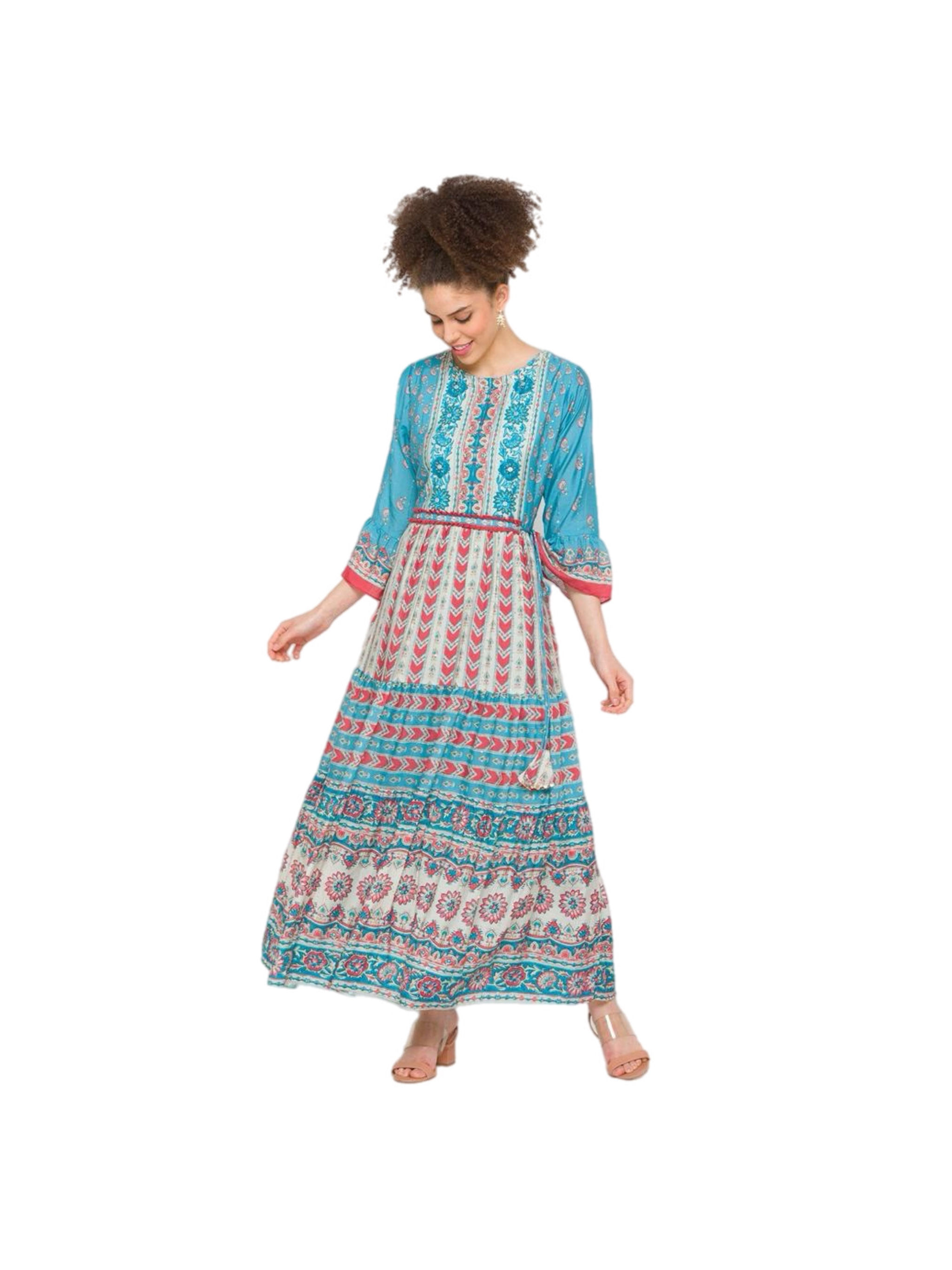 Blue Digital Printed Silk Kurti