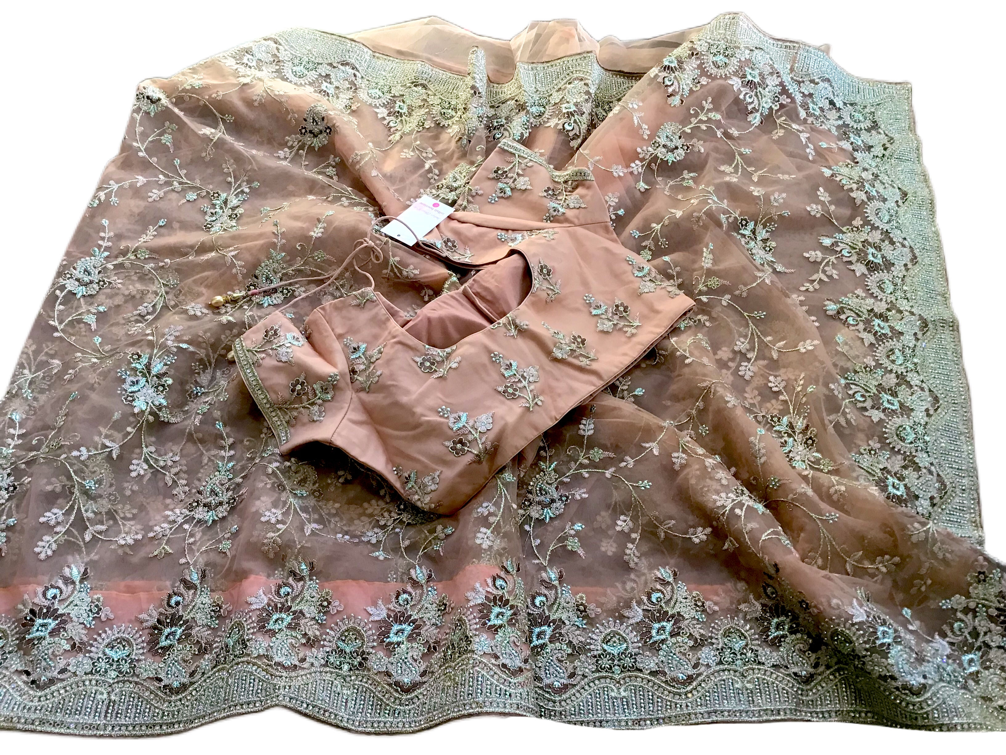 Gorgeous Embroidered Net Saree With Readymade Blouse