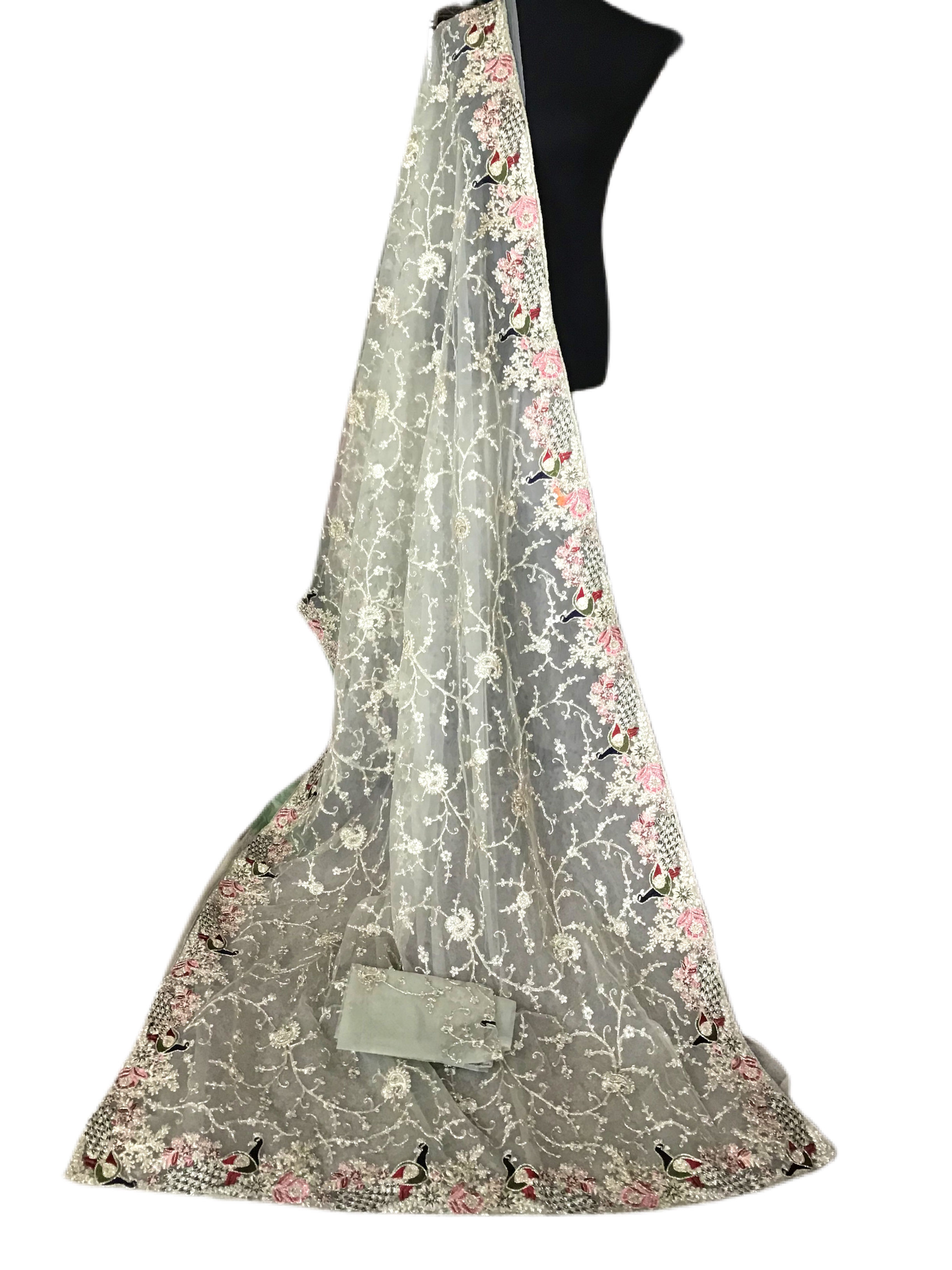 Amazing Sage  Green Embroidered Net Saree