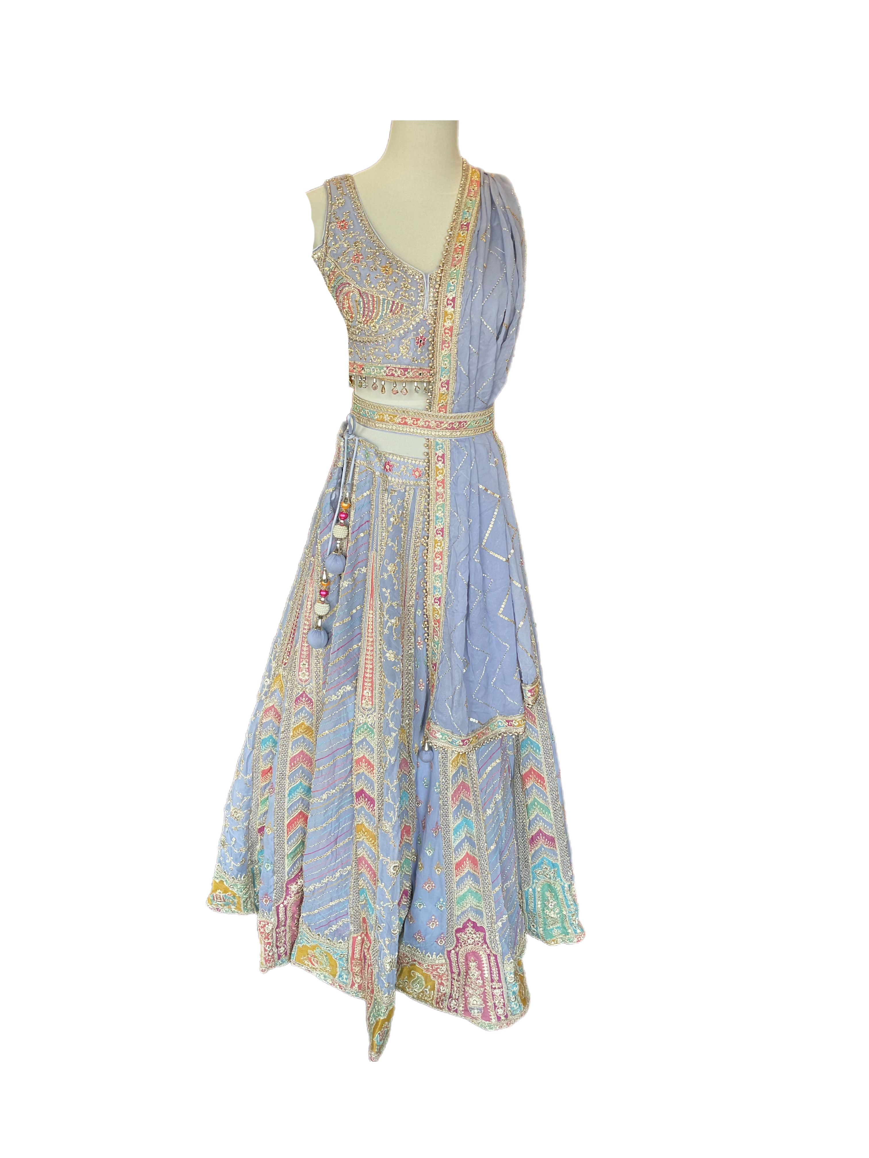 Splendid Sky Blue Embroidered Lehanga Choli