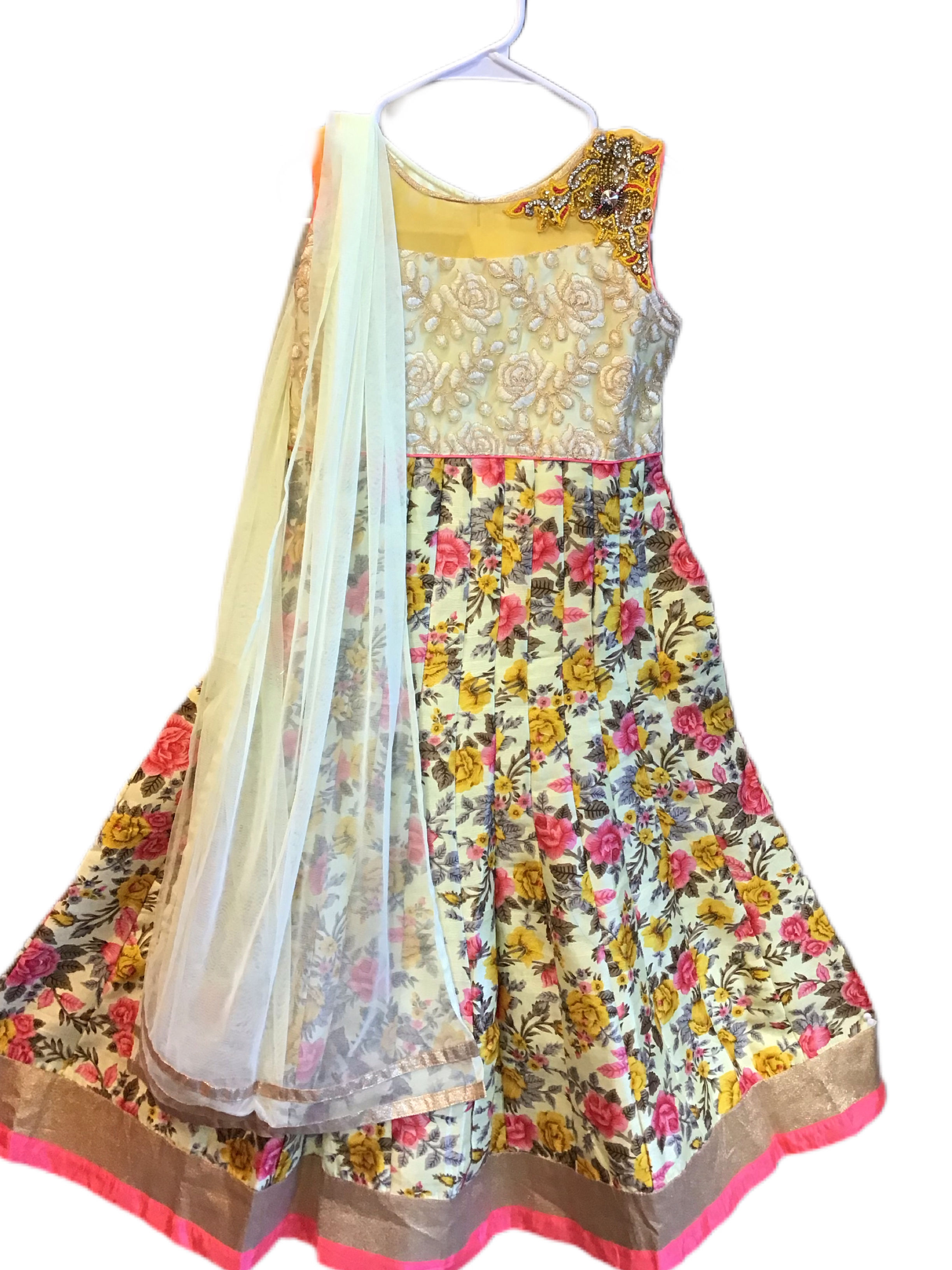 Silk Abaya Style Suit in Yellow