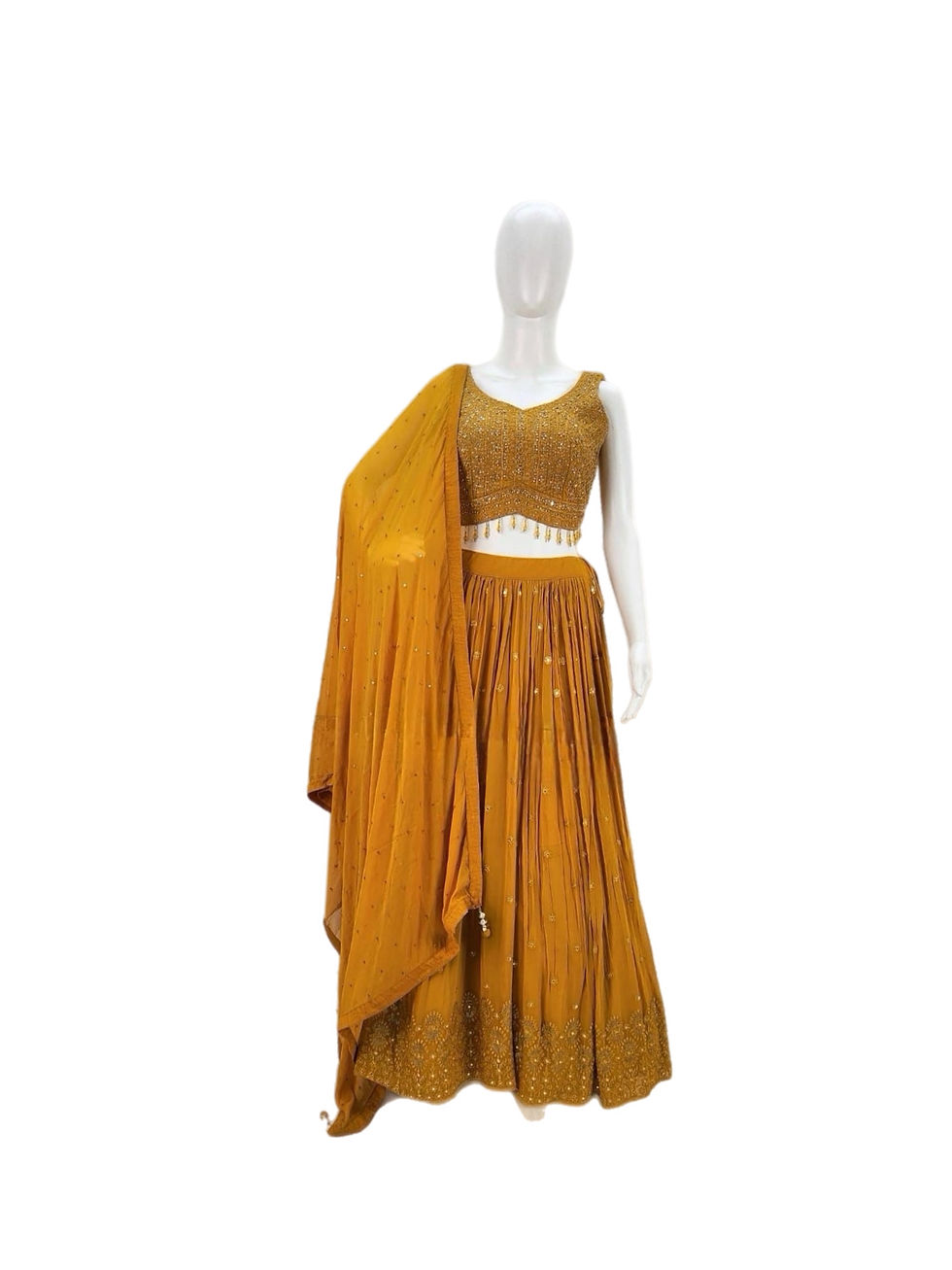 Beautiful Yellow Golden Georgette Lehanga Choli