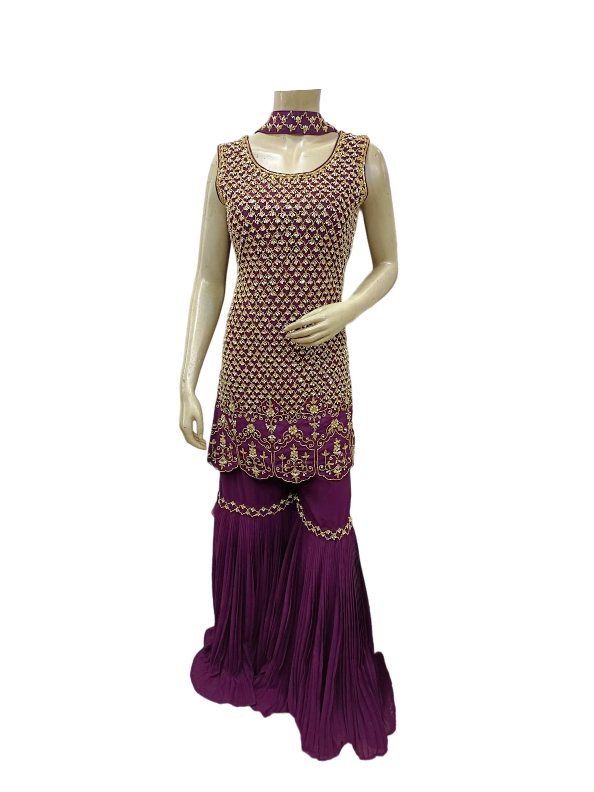 Designer Georgette Purple Sharara suit Set