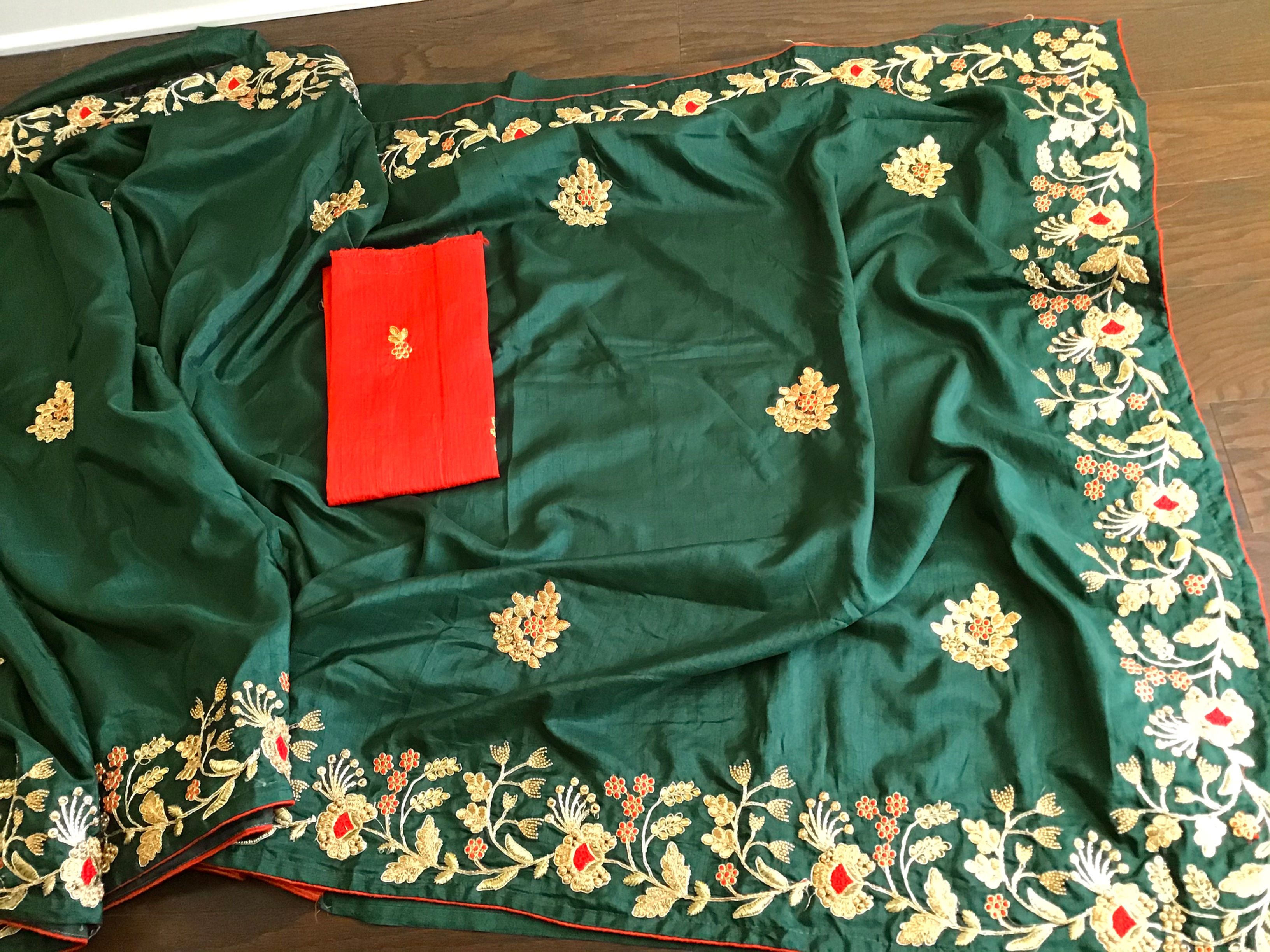 Beautiful Green Silk Embroidery Saree