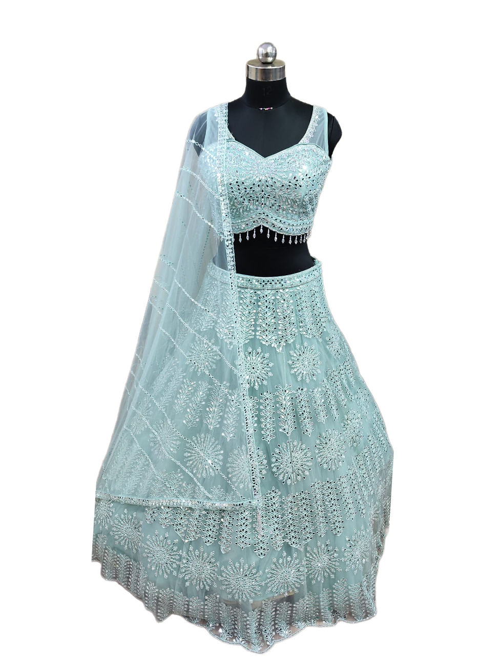 Designer Sky Blue Color Net Lehanga Choli for Women