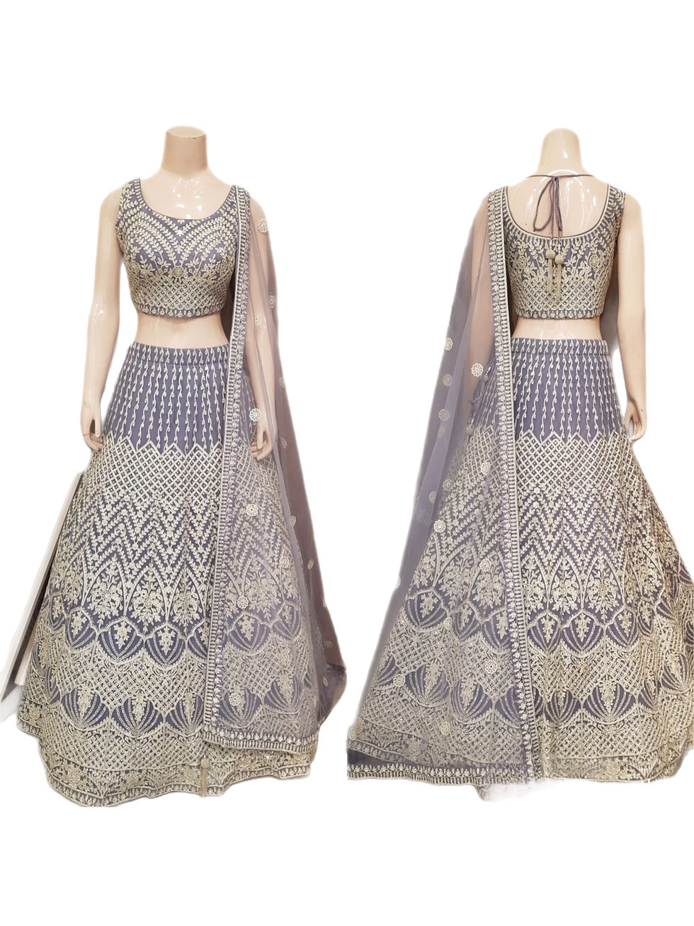Pretty Lilac Net Embroidered Lehanga Choli