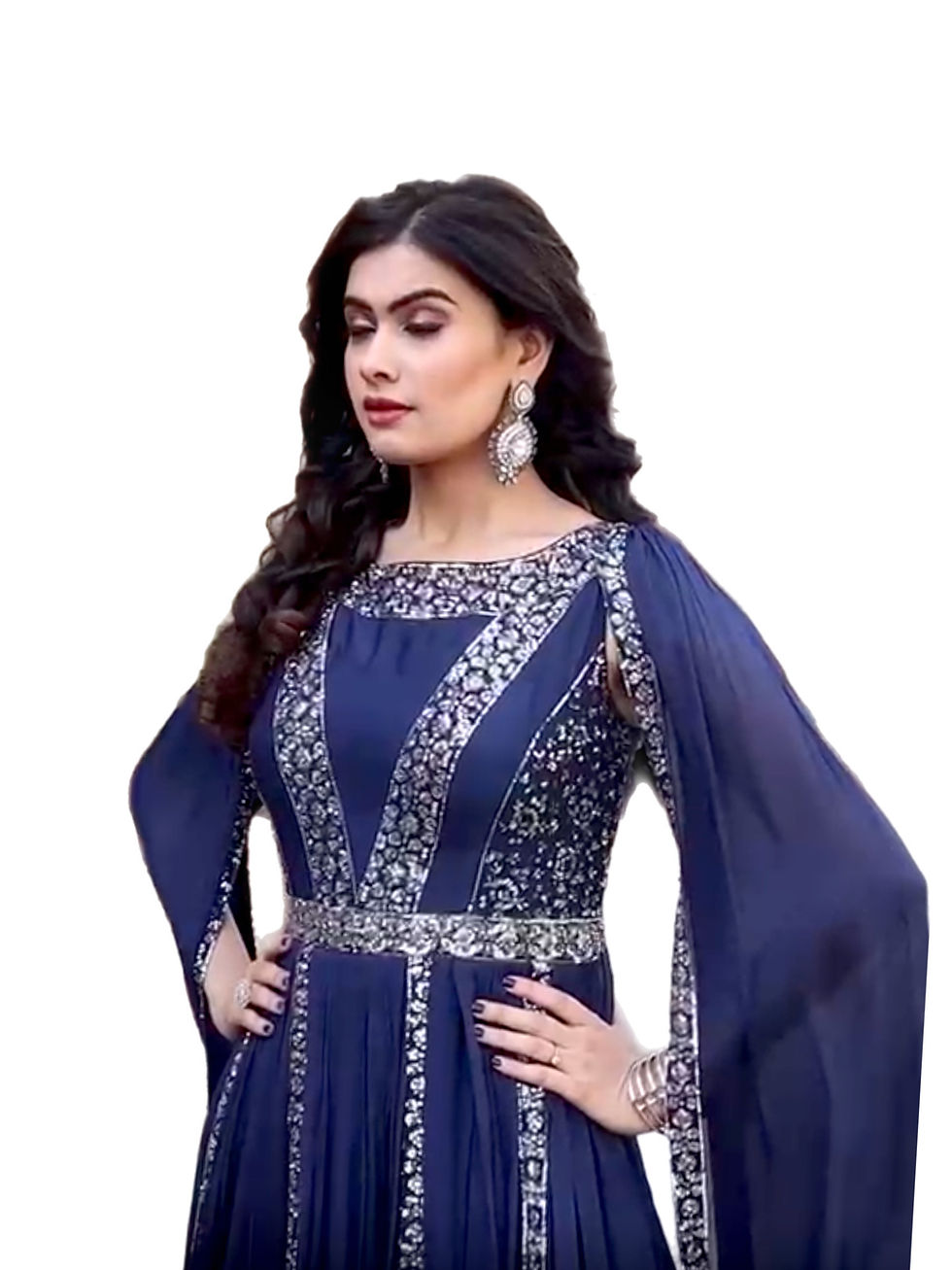 Thumbnail: Designer Embroidered Georgette Blue Gown