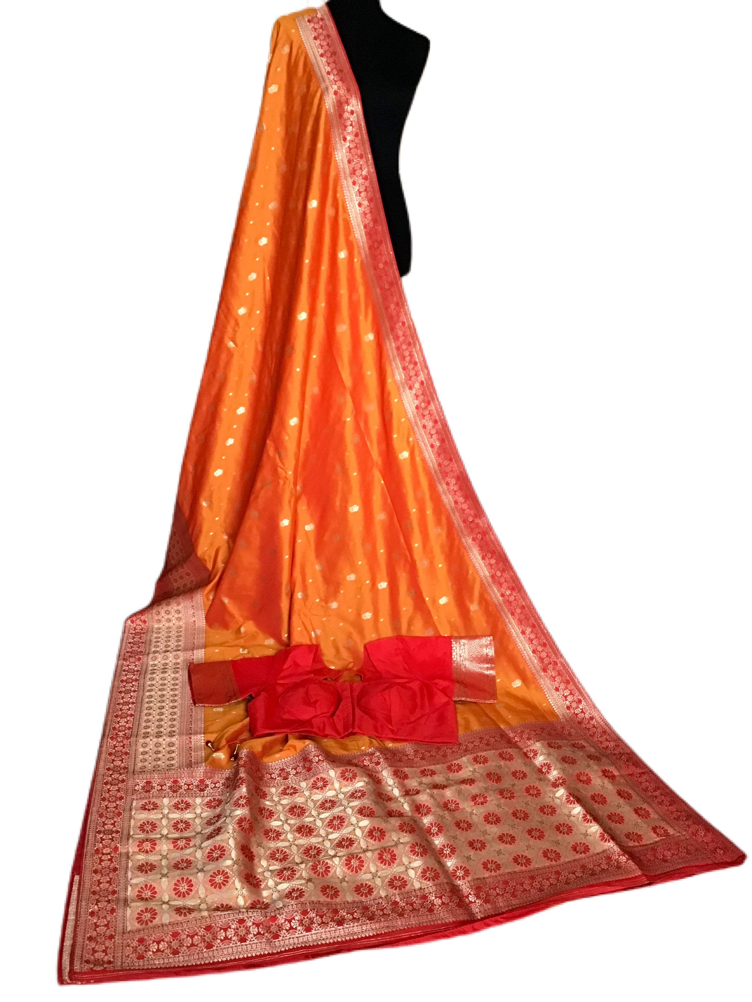Pretty Orange Banarasi Handloom katan Silk Saree