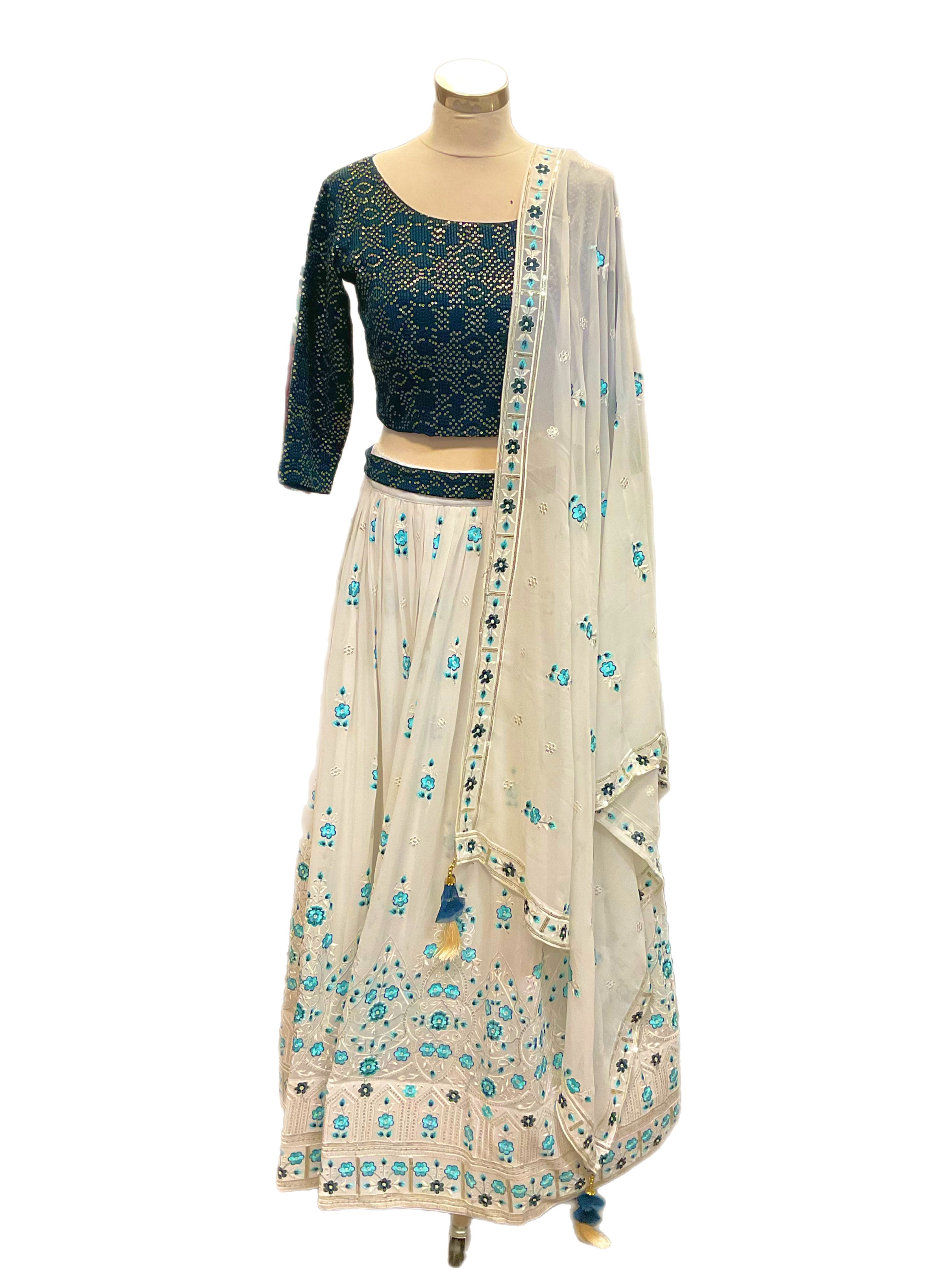 Esthetic White Blue Lehanga Choli