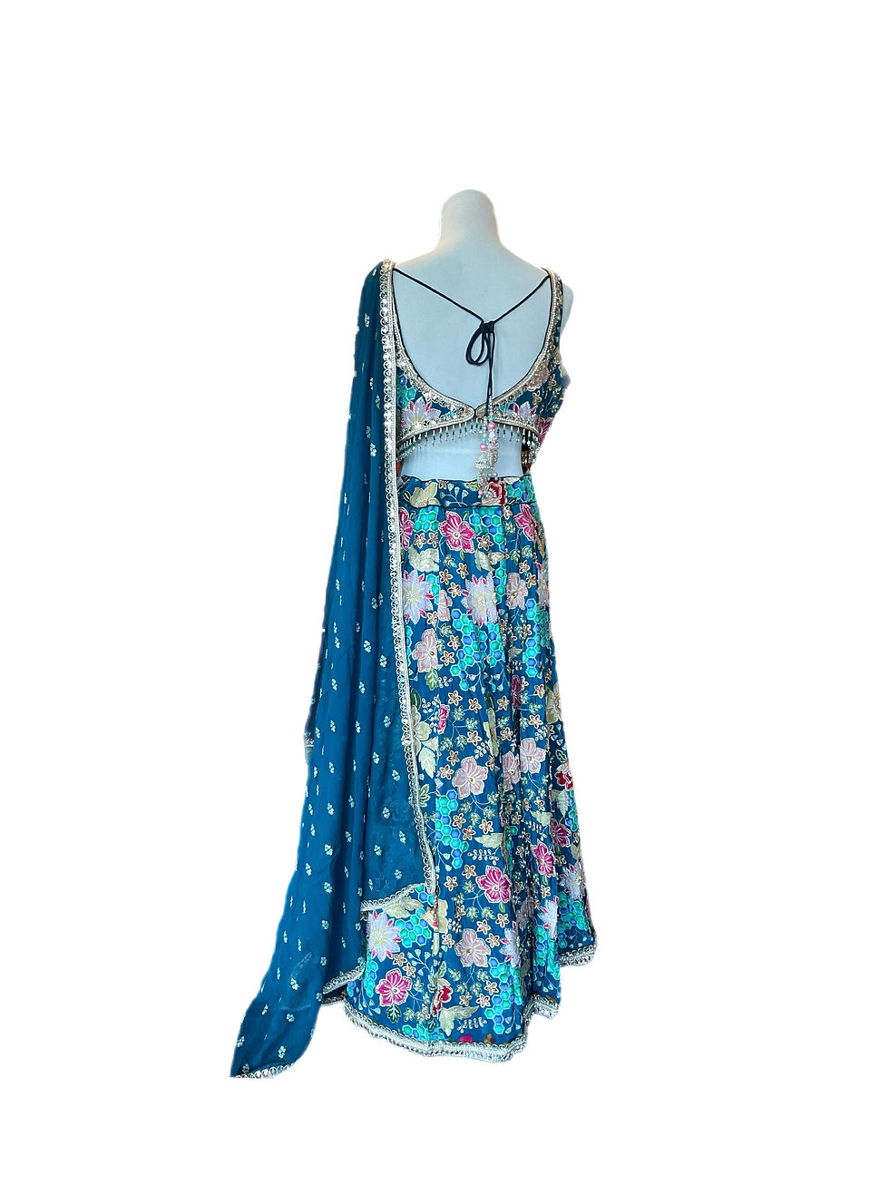 Thumbnail: Lovely Blue Floral Embroidered Silk Lehanga Choli