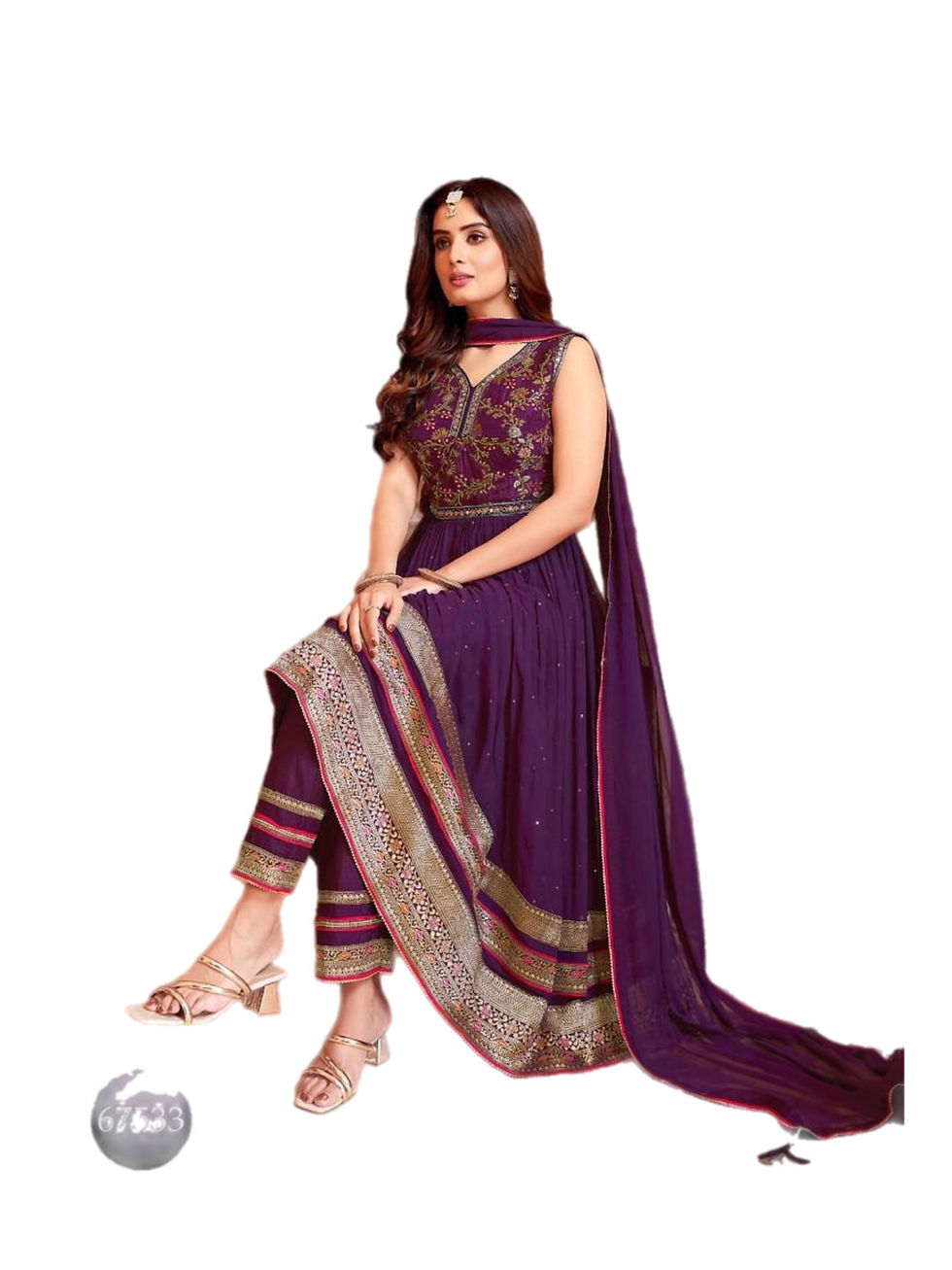 Thumbnail: Gorgeous Georgette Anarkali Pant Suit With Dupatta For Women