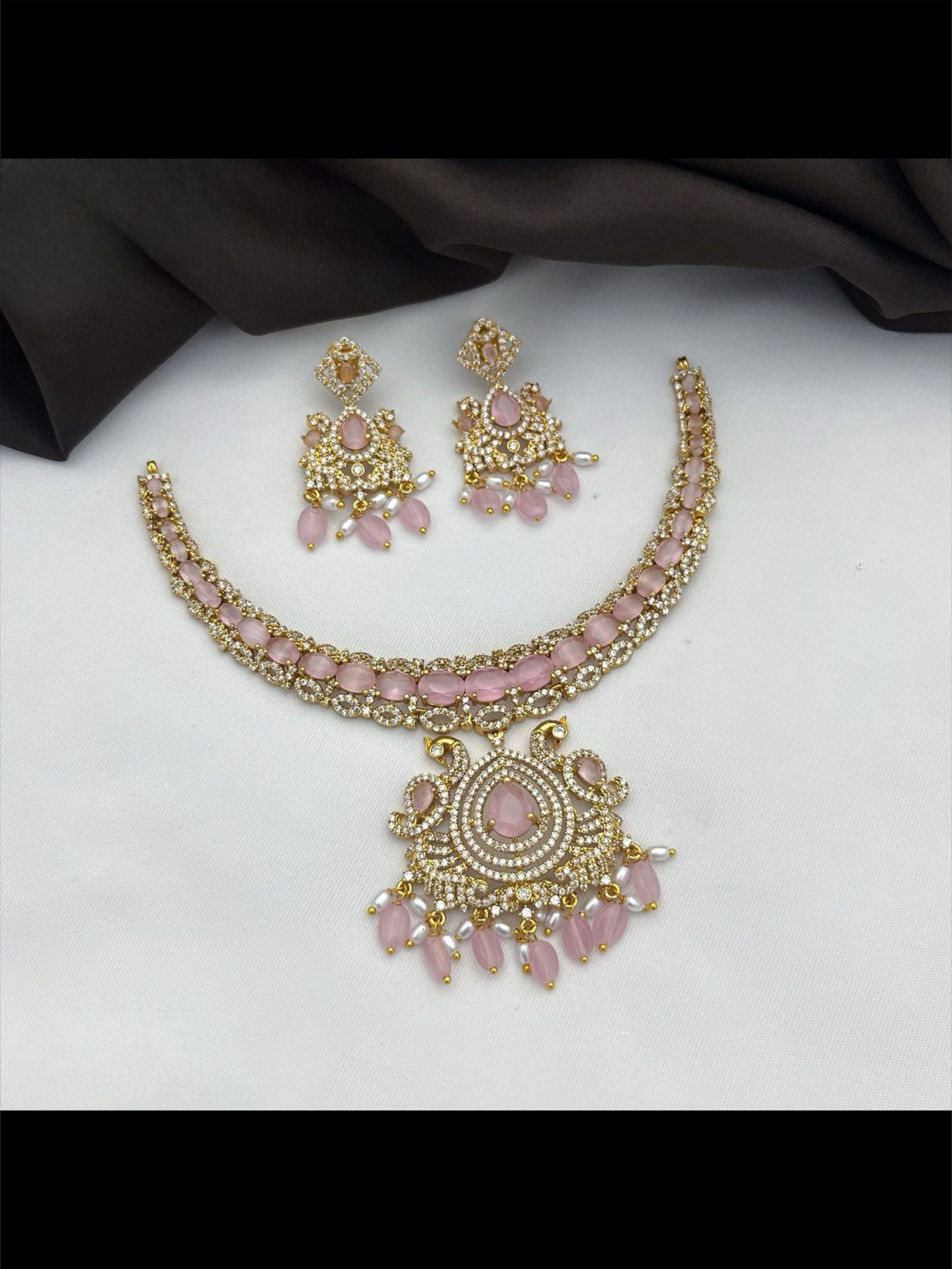 Blush Pink Ad Stones Choker Necklace Set