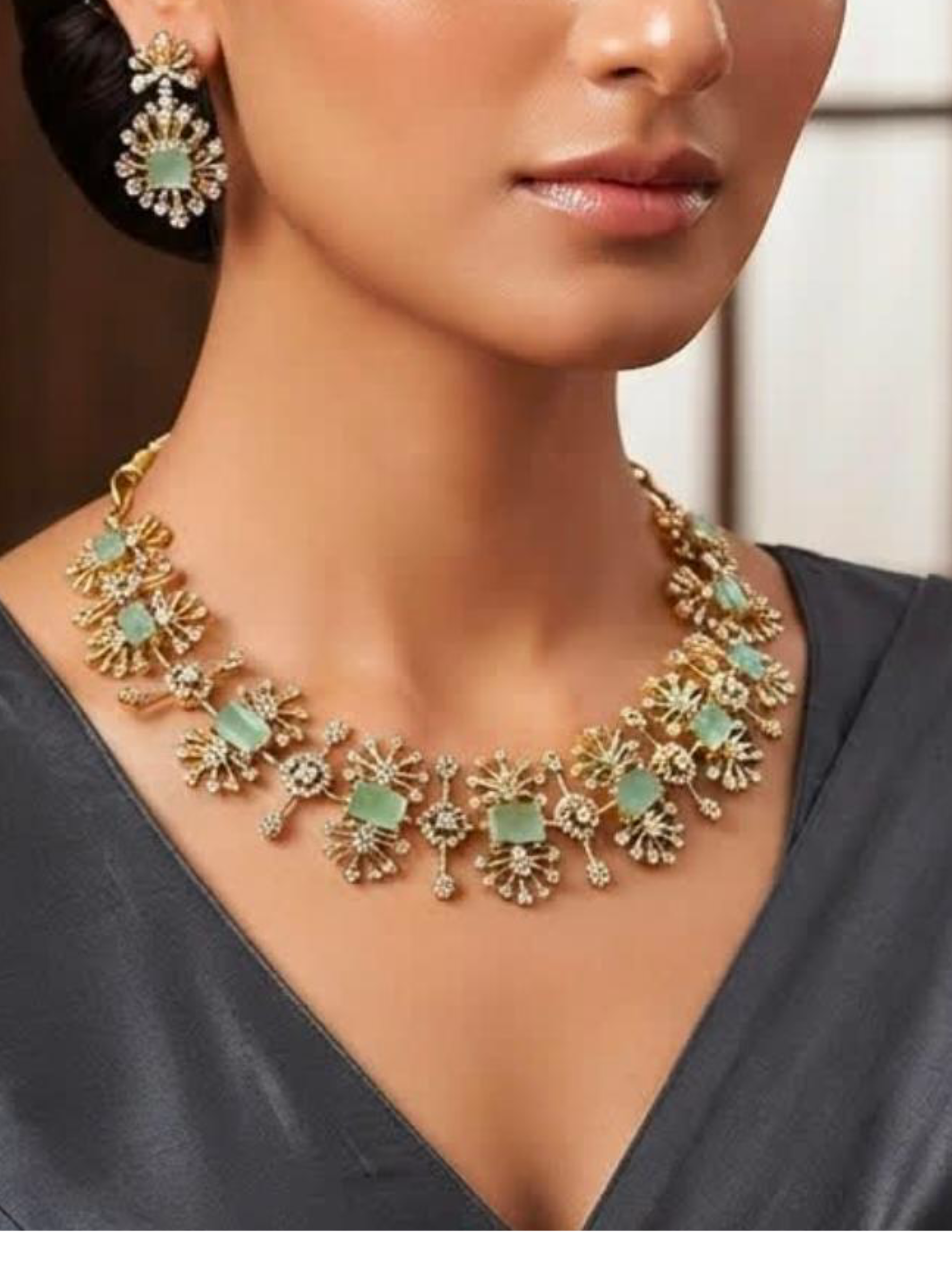 Gorgeous Mint Green Ad Stones Necklace Set