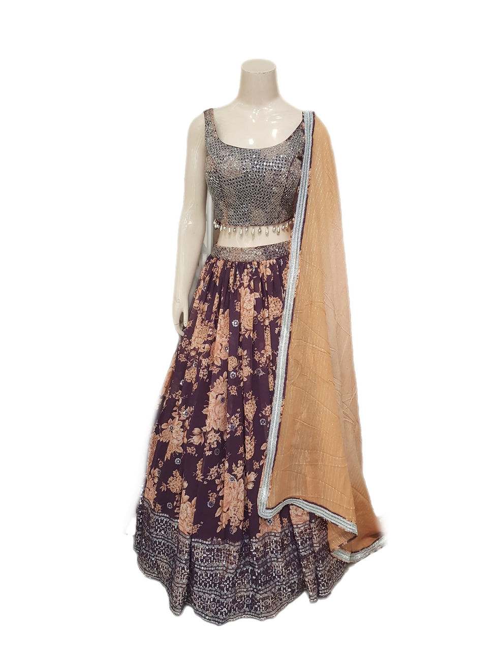 Designer Wine Floral Embroidered Lehanga Choli