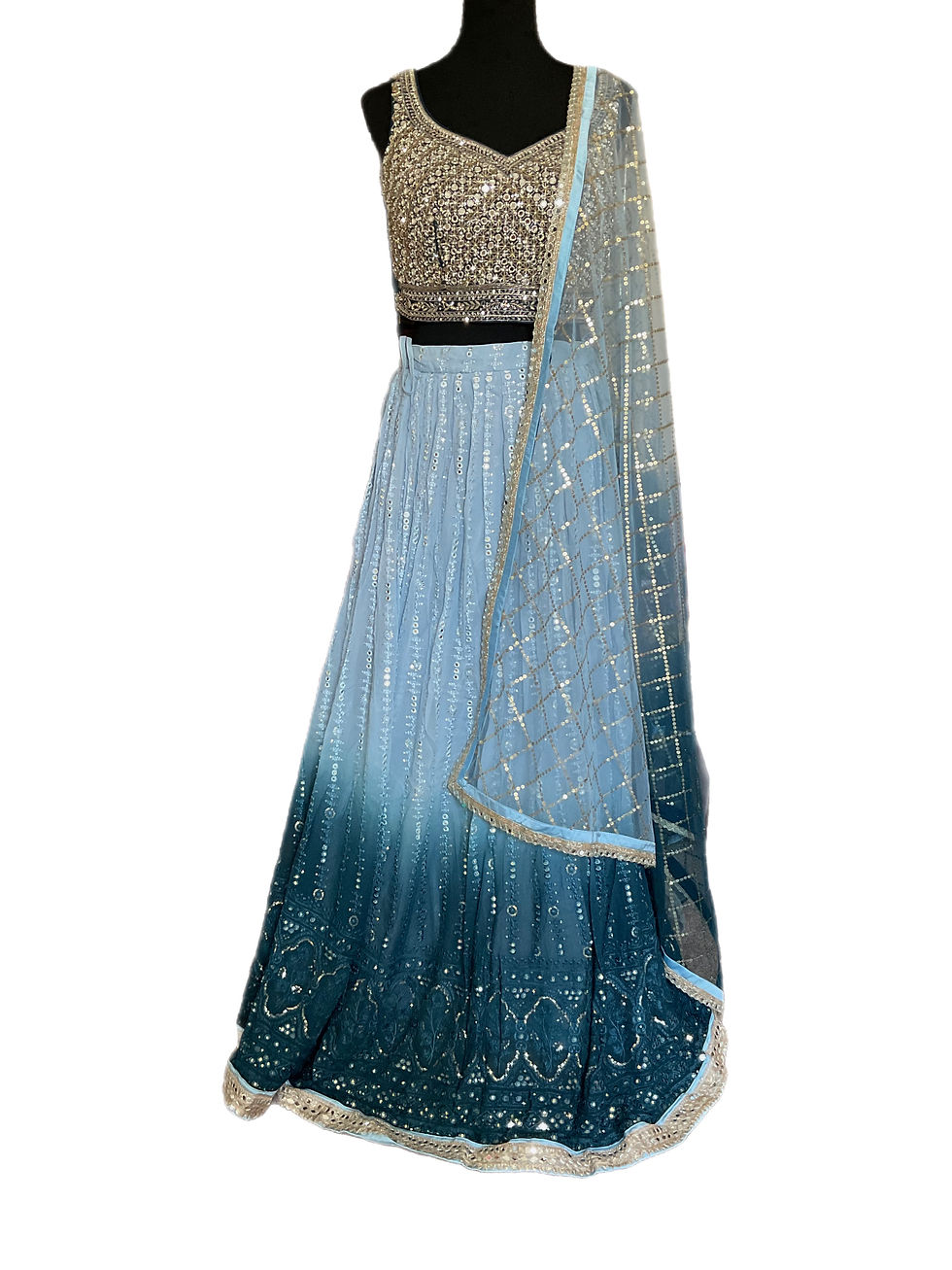 Splendid Blue Embroidered Georgette Lehanga Choli