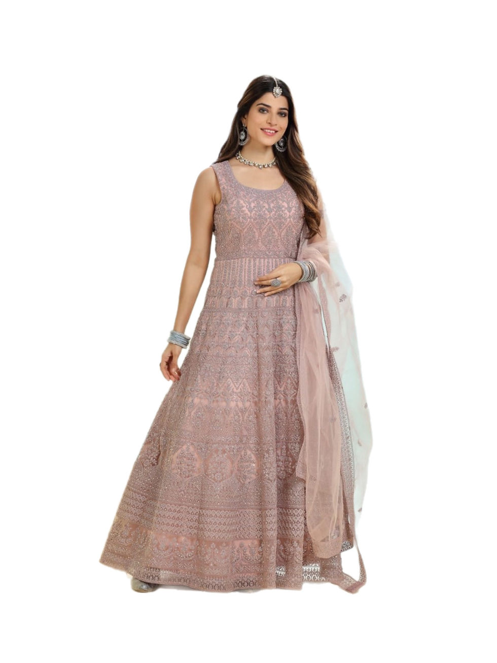 Plus Size Splendid Blush Pink Embroidered Salwar Abaya Suit for Wome
